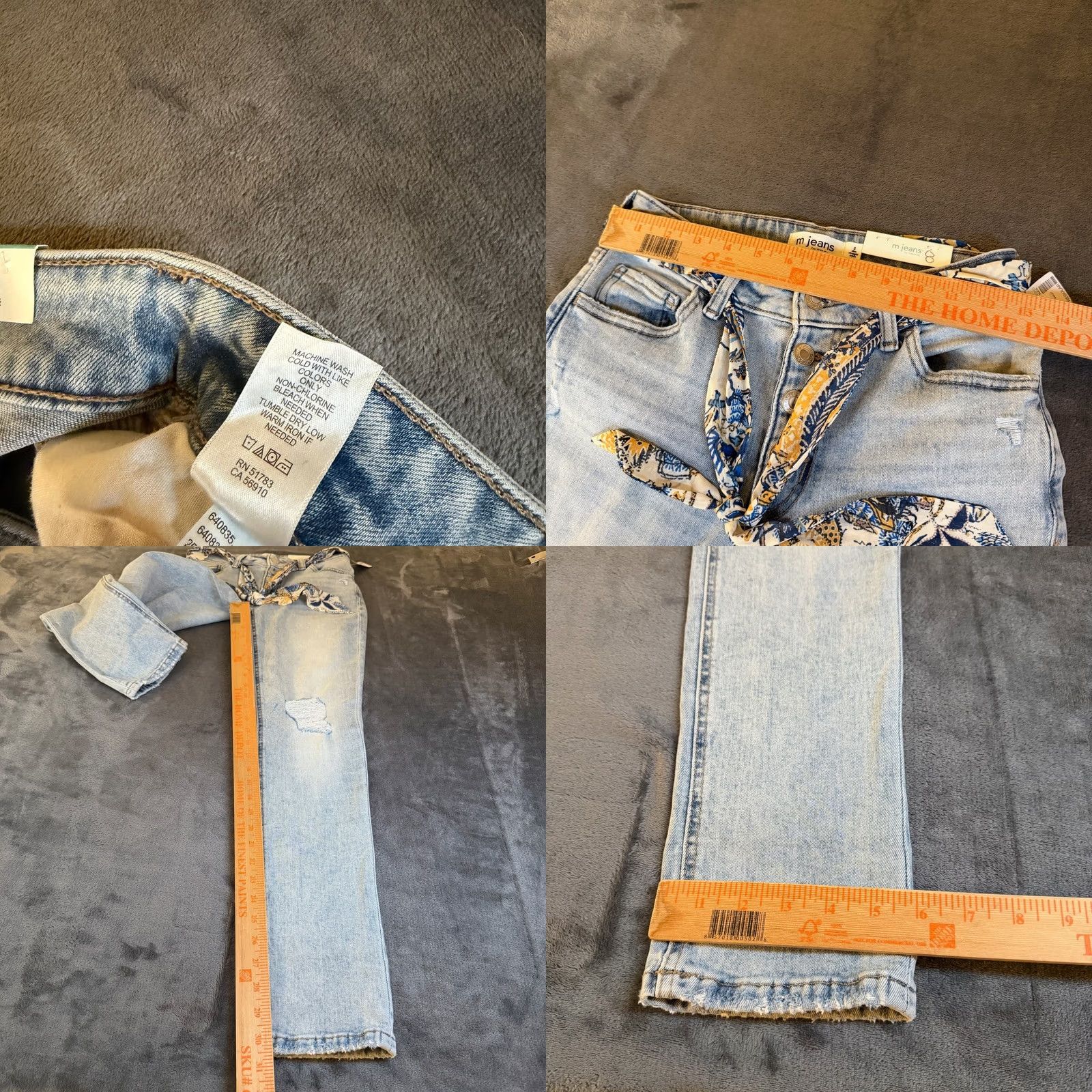 Vintage Maurices M Jeans Distressed Light Wash Straight Jeans Womens 2 Reg Denim Cotton Blend Belted Stretch Mid Rise Inseam 30.5 in Button Size 26" / US 2 / IT 38 - 8 Thumbnail