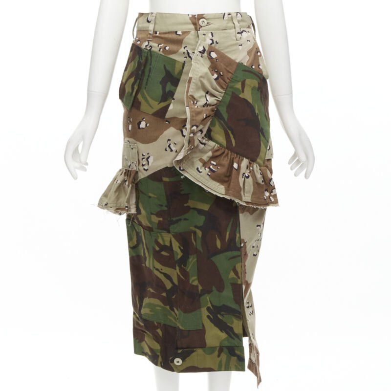 Preen by Thornton Bregrazzi PREEN mixed green khaki camo patchwork ruffled deconstructed cargo skirt XS Size 26" / US 2 / IT 38 - 1 Thumbnail