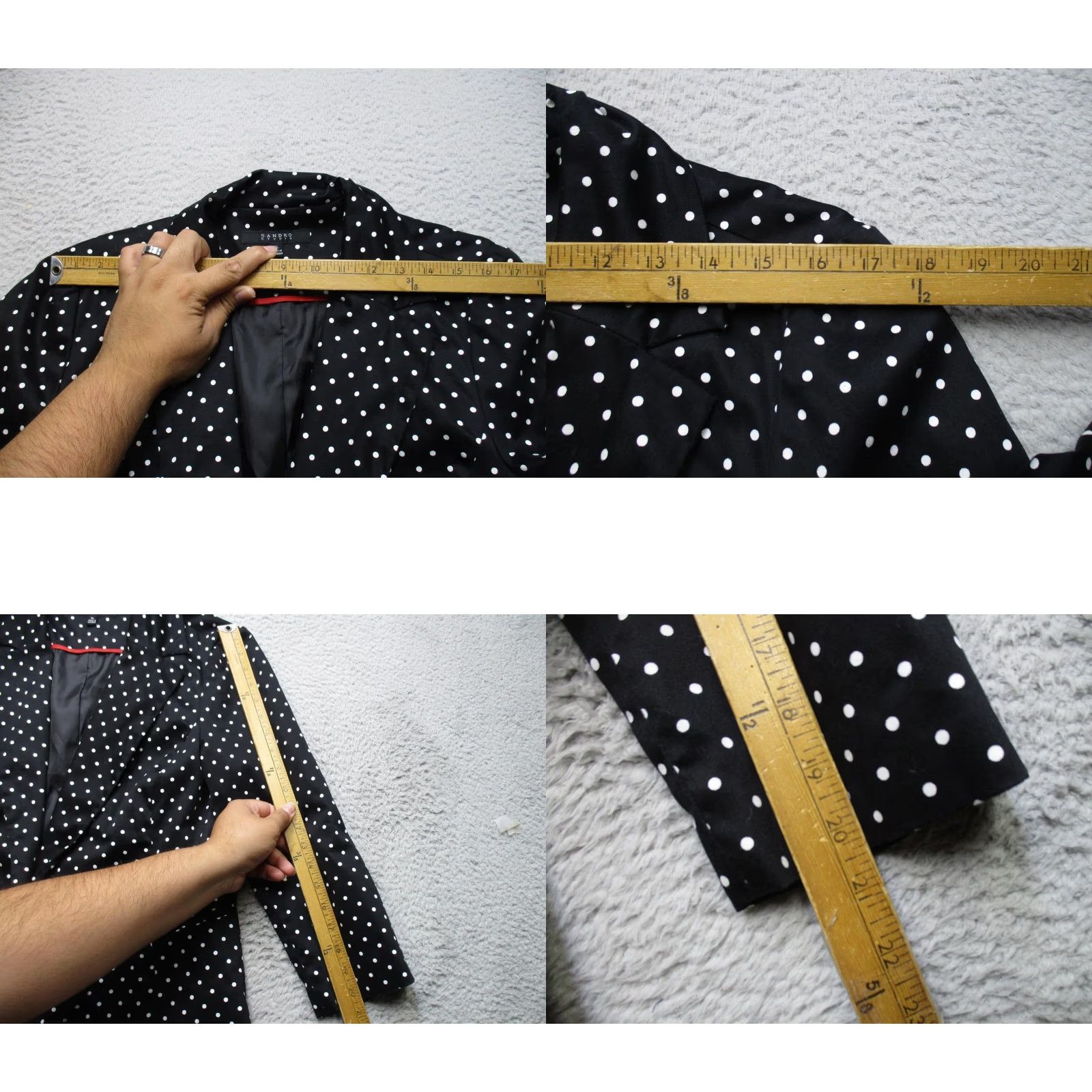 Sandro Sandro Studio Blazer Womens XL Black Polka Dot Button Stretch Jacket Size XL / US 12-14 / IT 48-50 - 8 Thumbnail