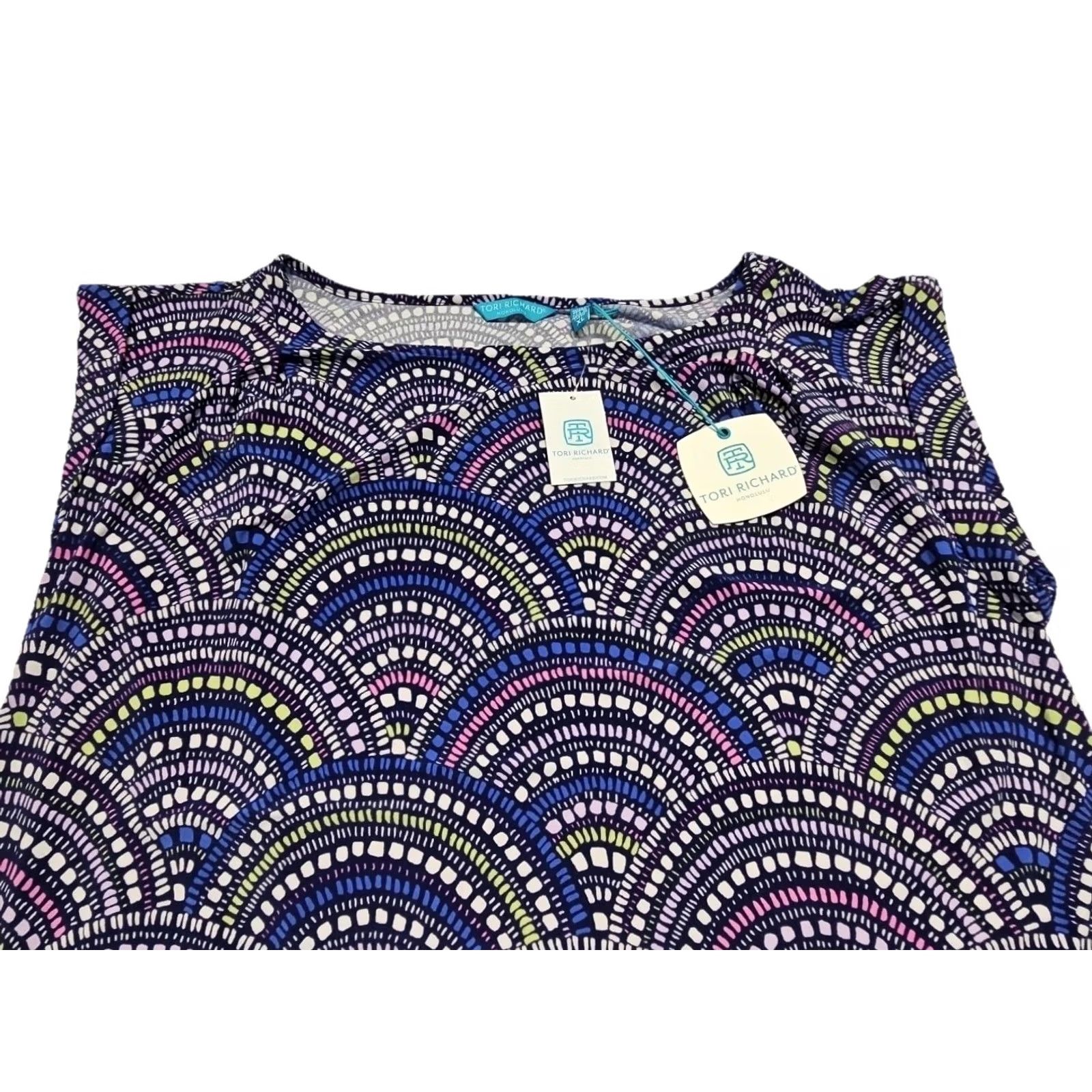Tori Richard Tori Richard Blouse Womens XL Purple Geometric Print Hawaii Honolulu Sleeveless Scoop Pullover Crepe Knit Lightweight Breathable NWT Size XL / US 12-14 / IT 48-50 - 4 Thumbnail