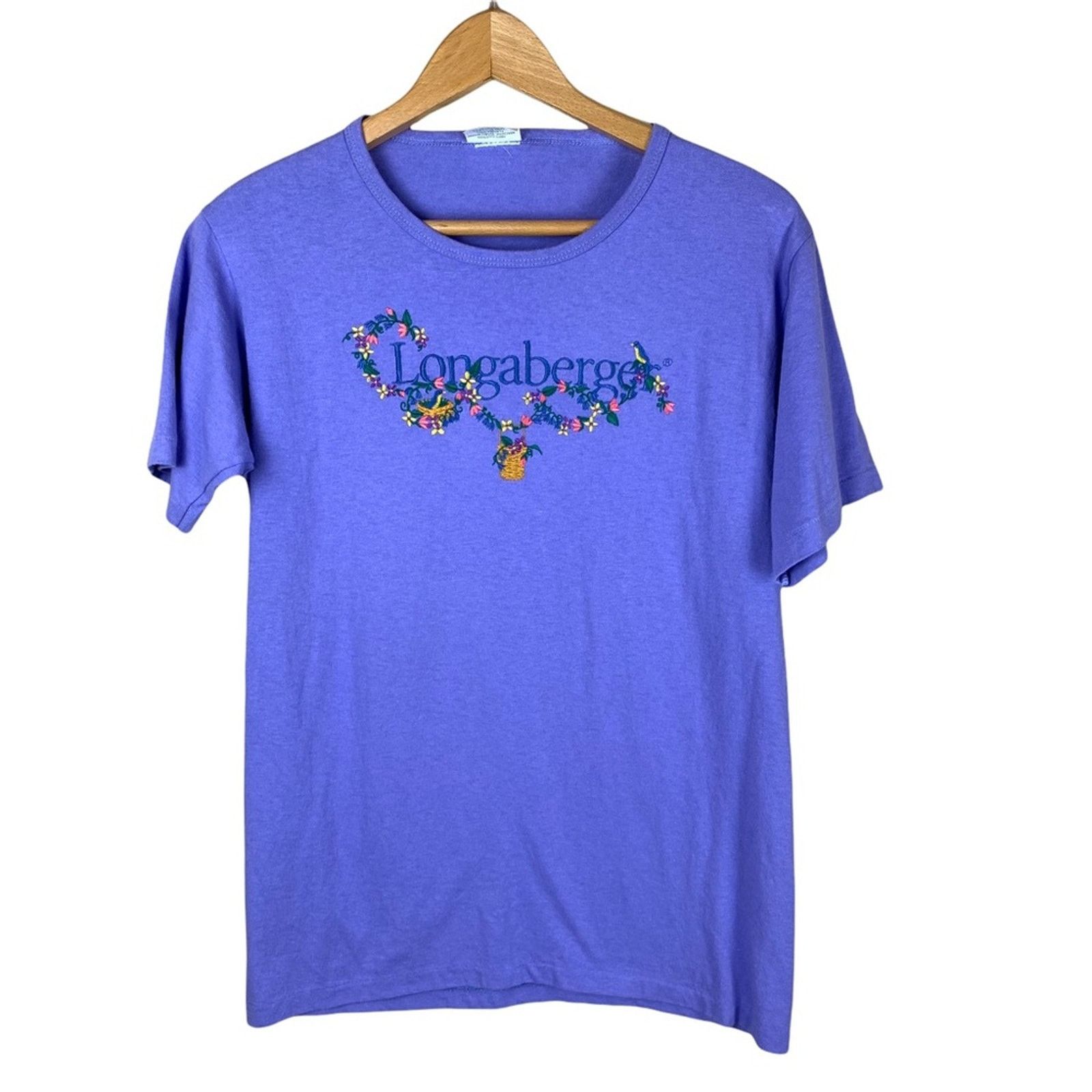 Handmade Longaberger Lavender Embroidered Floral Crewneck Tee Shirt S Size S / US 4 / IT 40 - 1 Thumbnail