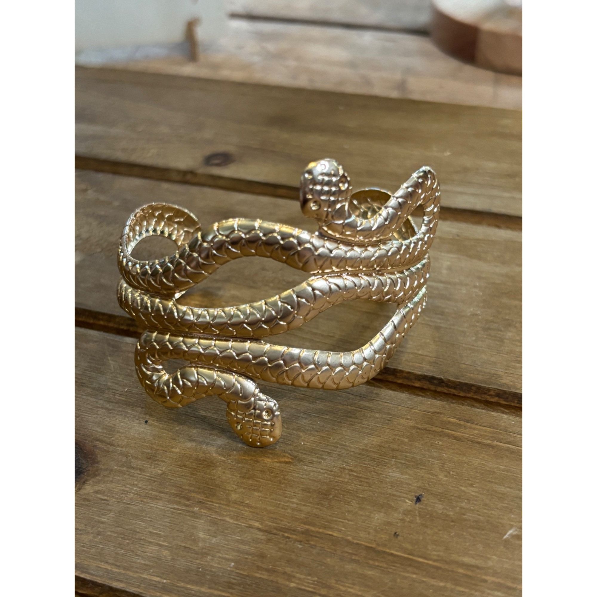 Other Gold Snake Cuff Bracelet Adjustable Size Textured Design Size ONE SIZE - 7 Thumbnail
