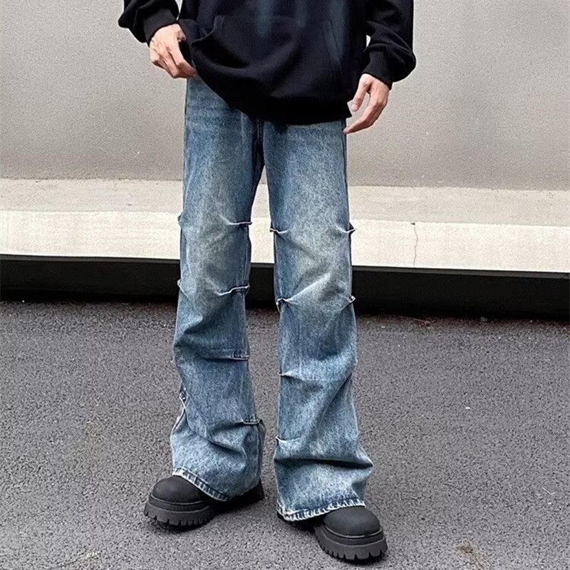 Japanese Brand Y2k washed blue pleated baggy flared jeans Size US 31 - 3 Thumbnail