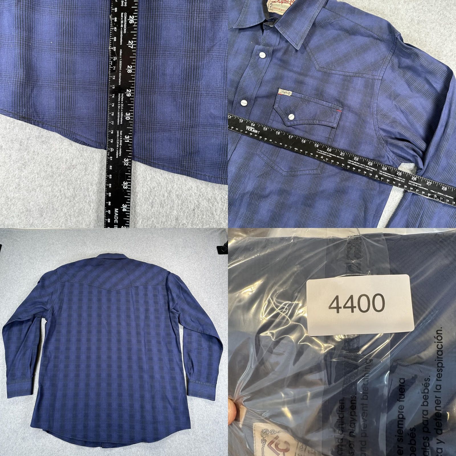 Vintage Rafter C Shirt Mens XL Blue Plaid Long Sleeve Western Snap Front Cowboy Size US XL / EU 56 / 4 - 8 Thumbnail