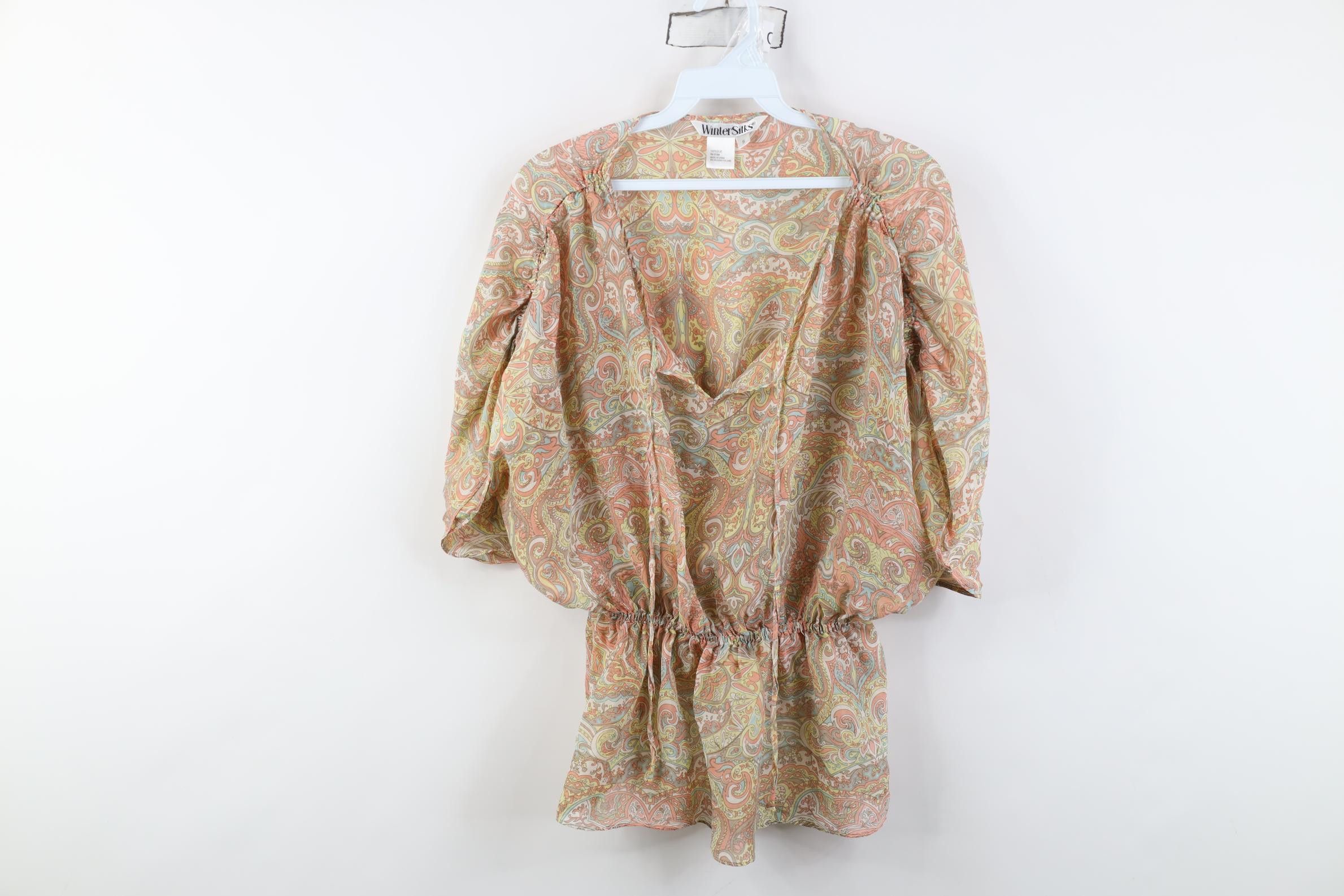 Vintage Vintage 90s Y2K Wintersilks Babydoll Silk Rainbow Shirt Size S / US 4 / IT 40 - 1 Thumbnail