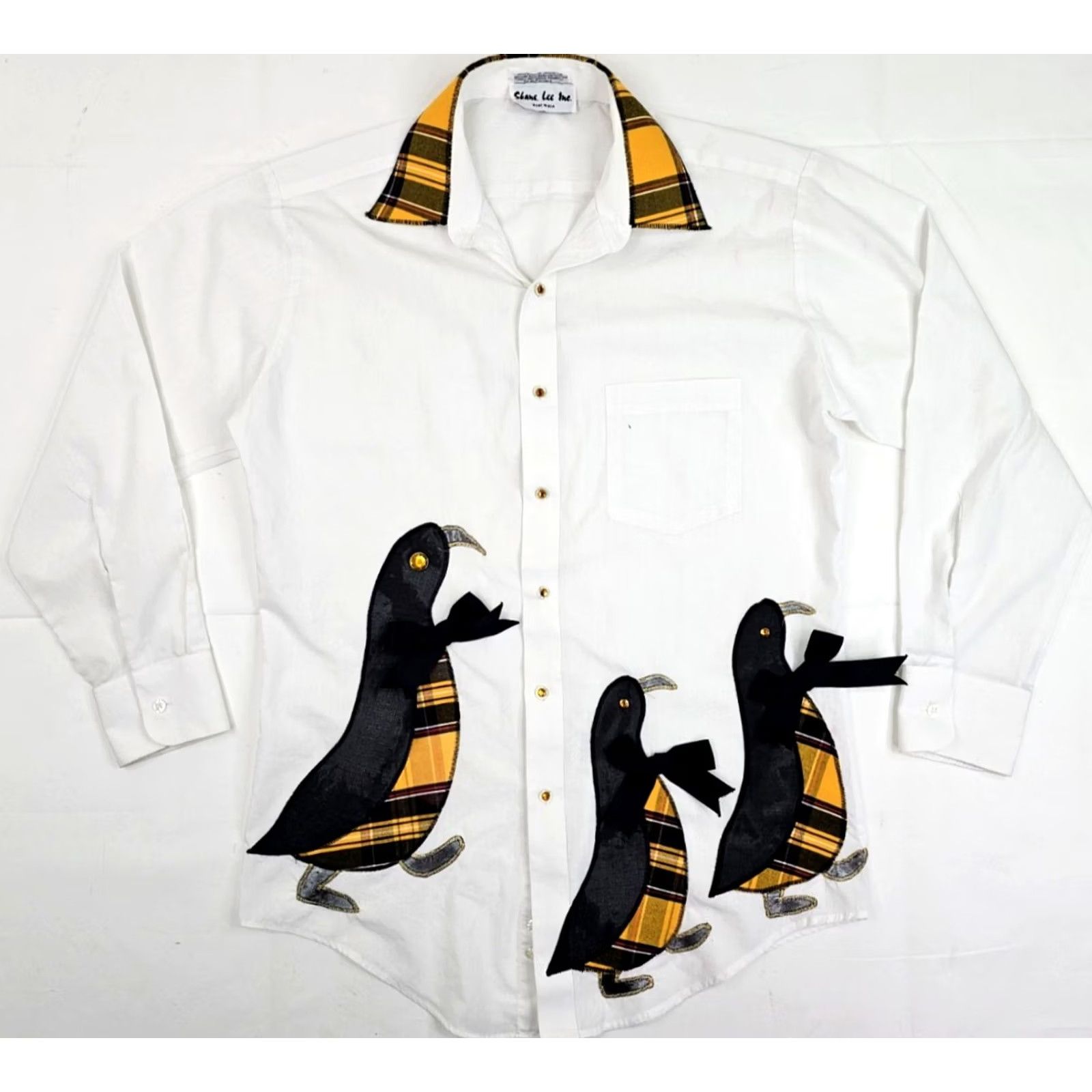 Lee VINTAGE Shane Lee Penguin Theme Button Front Shirt Men S White Yellow Plaid Embroider Penguin Theme Button-Up Shirts - Mens Short Sleeve? Size US S / EU 44-46 / 1 - 2 Thumbnail