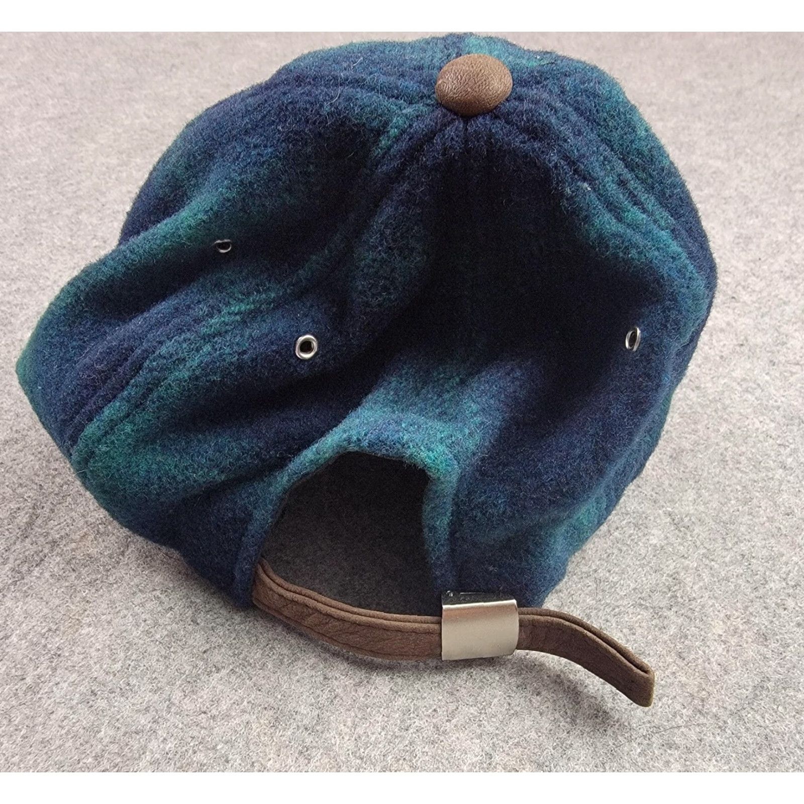 Vintage VINTAGE Structure Hat Cap Strap Back Large XL Wool Plaid Leather 90s Mens Blue Green Tweed Baseball Cap Adjustable Lined Men Size ONE SIZE - 4 Thumbnail