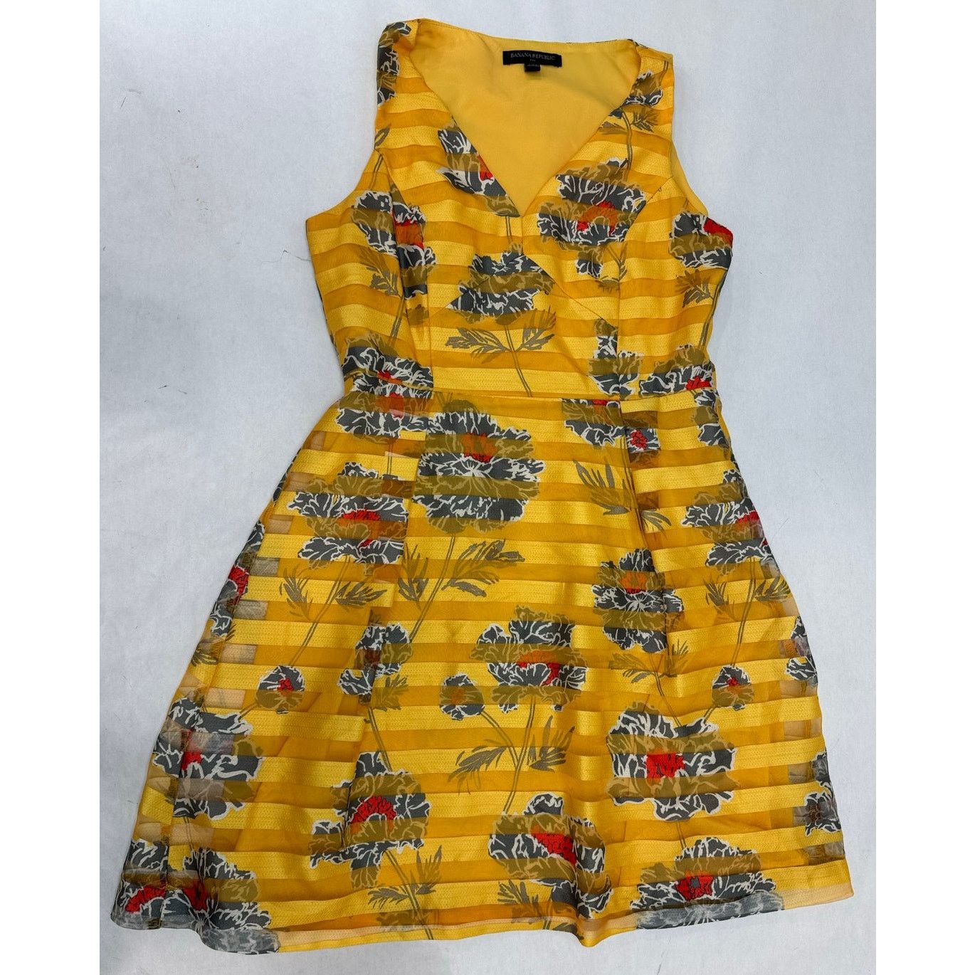 Banana Republic Floral Print Banana Republic Dress Spring Yellow Sheer 6P Size M / US 6-8 / IT 42-44 - 1 Thumbnail