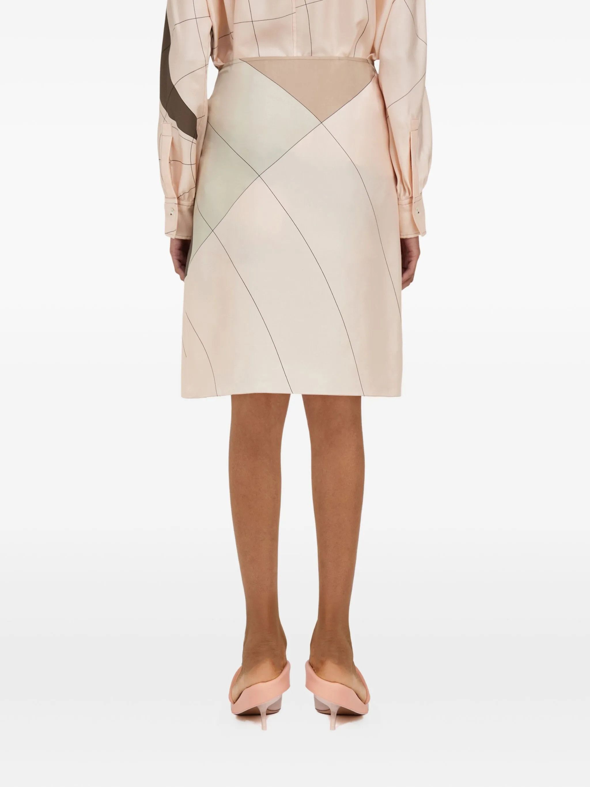 Salvatore Ferragamo o1s1rm0526 Printed Silk Midi Skirt in Light Pink/ Brown Size 28" / US 6 / IT 42 - 4 Thumbnail