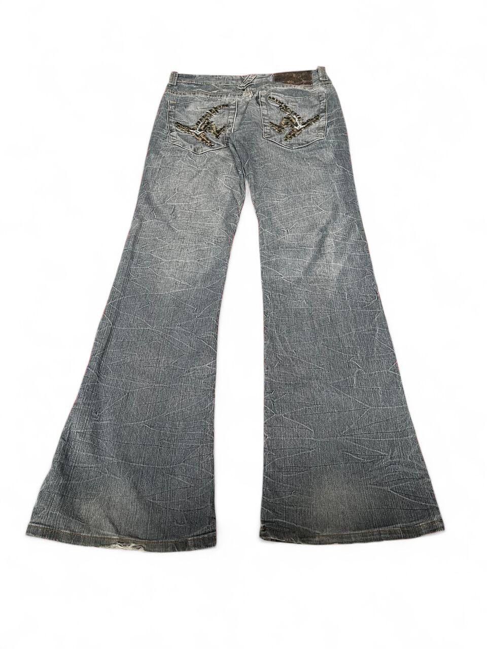Japanese Brand Flared Aston Jeans distressed thrashed ripped thunder lgb Size US 29 - 5 Thumbnail