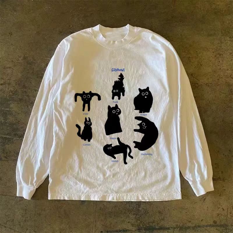 Japanese Brand Street-style casual retro cat print long-sleeved t-shirt Size US M / EU 48-50 / 2 - 1 Thumbnail