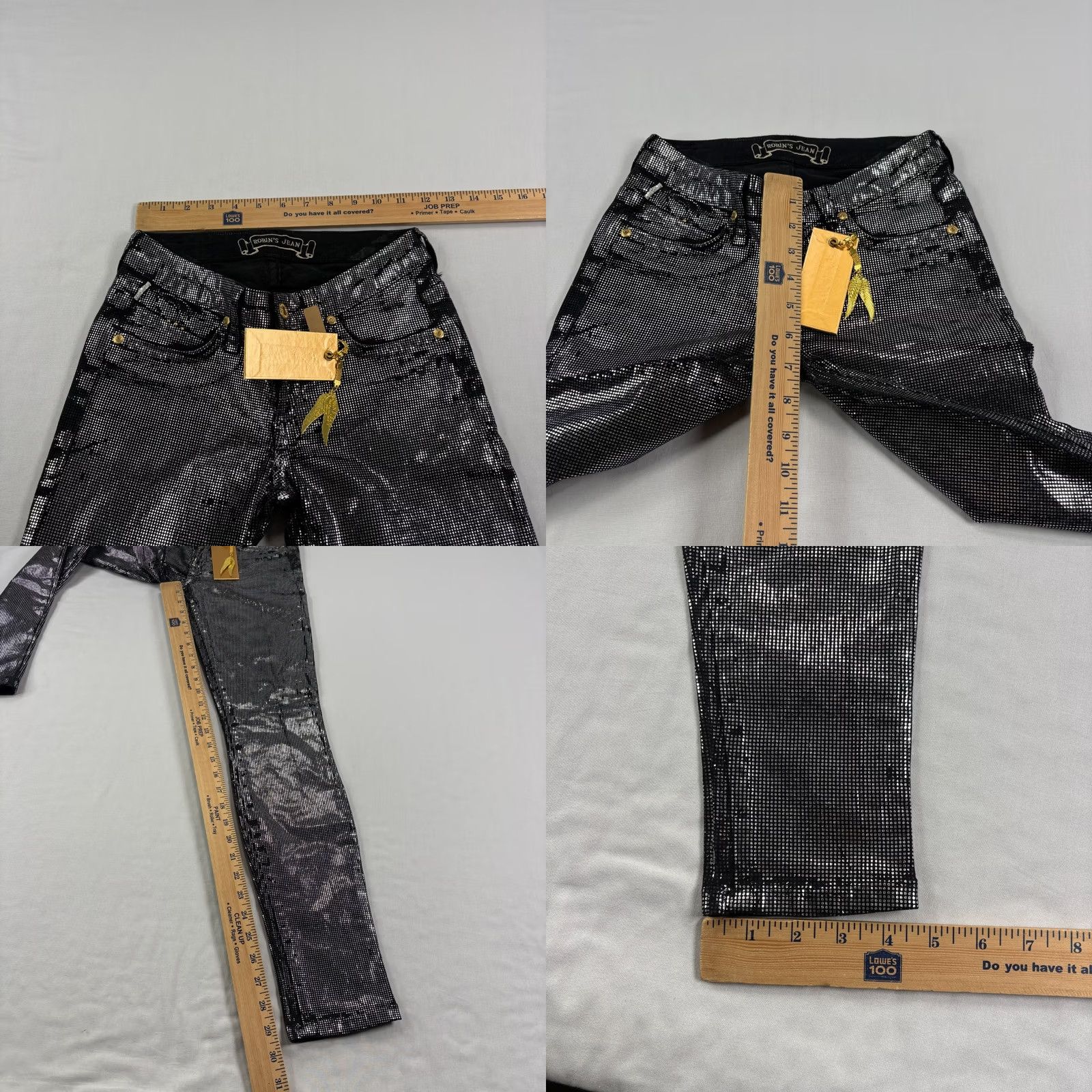 Denime Robins Jean Womens Skinny Jeans Black Silver Rhinestone Size 24 Size 42" / US 20 - 8 Thumbnail