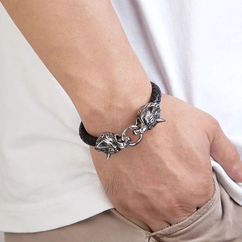Other Viking Wolf Double Head Bracelet Punk Gift For Him Size ONE SIZE - 1 Thumbnail
