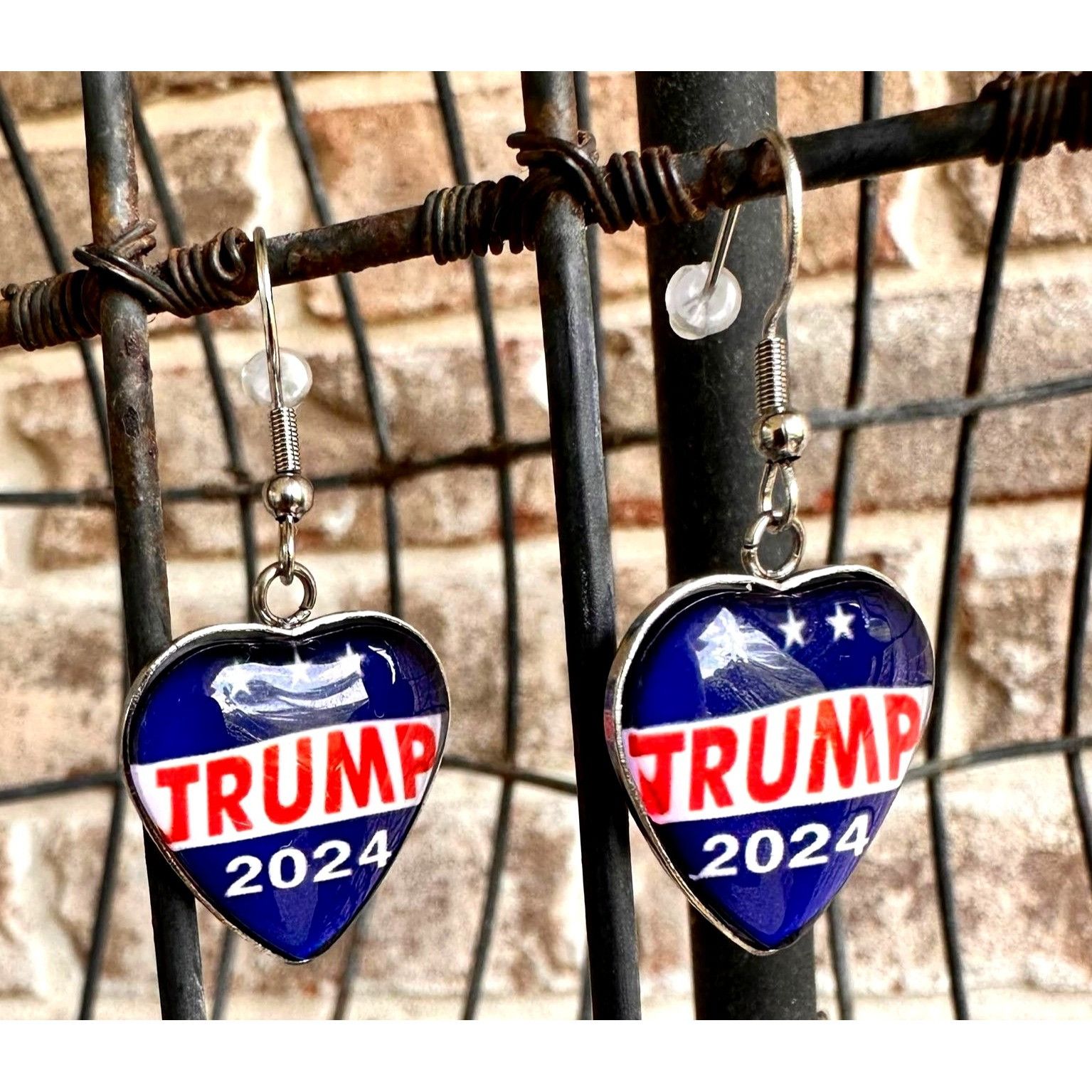 Handmade Trump 2024 MAGA Earrings Patriotic New Heart Shaped Dangle H Size ONE SIZE - 2 Thumbnail
