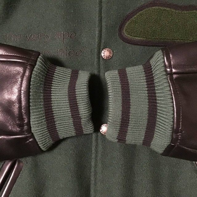 Bape 🔥Limited to 99🔥 Leather sleeve varsity jacket VERY APE BAPE Size US M / EU 48-50 / 2 - 6 Thumbnail