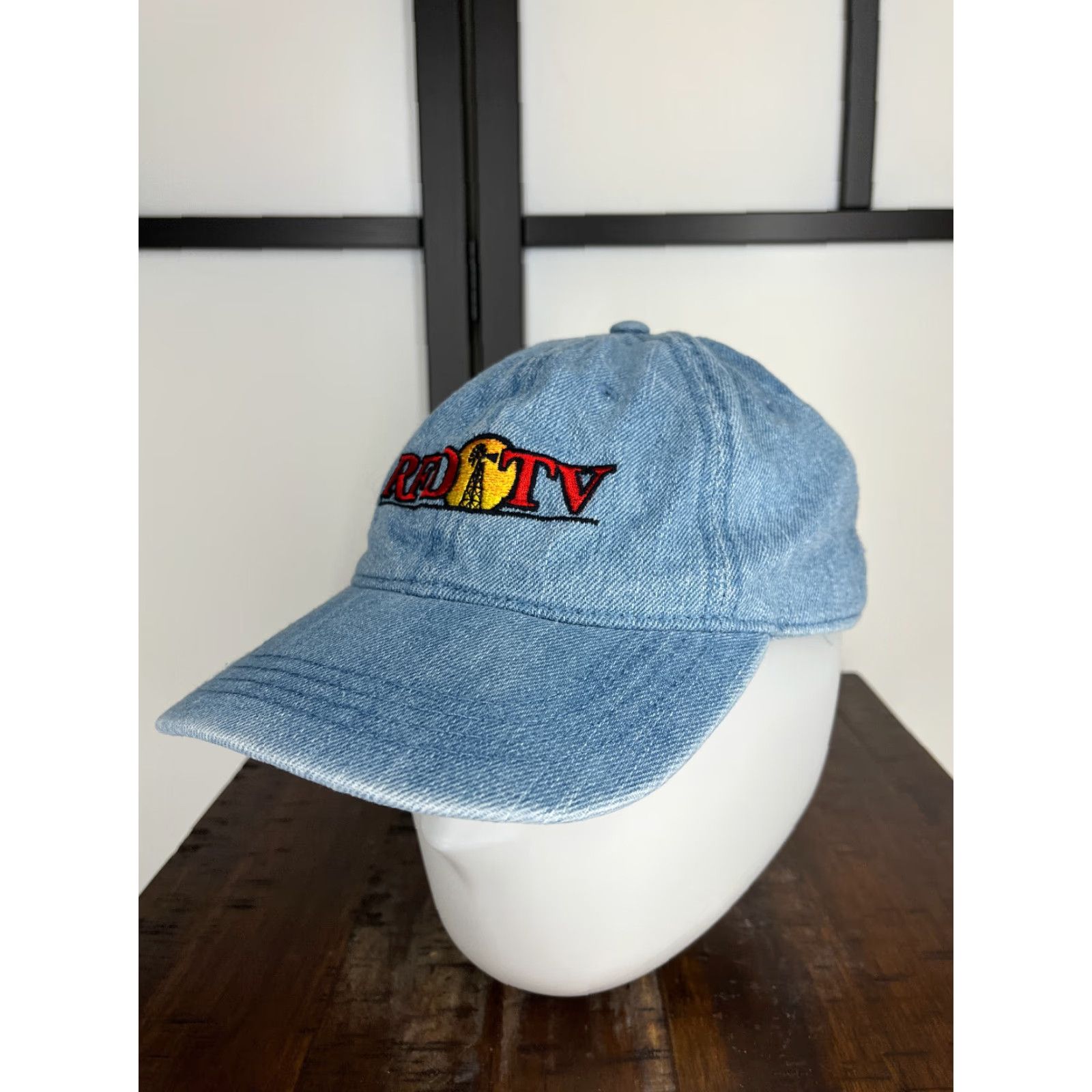Vintage Otto Hat Cap Baseball Cap Adjustable One Size Blue Denim Look 100% Cotton Adults Men RFD-TV News Theme Outdoor TV Baseball Mens Size ONE SIZE - 4 Thumbnail