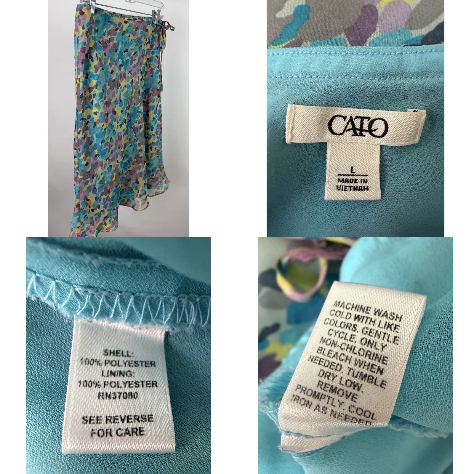 Vintage VINTAGE Y2K Midi Skirt Womens Large Blue Geometric Chiffon Wrap Style Elastic Waist Pull-on 90s Retro Size 36" / US 14 / IT 50 - 8 Thumbnail