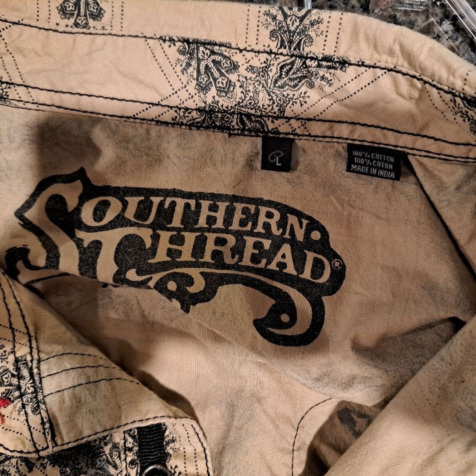 Other Southern Thread pearl snap western cowboy shirt tan men's L Size US L / EU 52-54 / 3 - 10 Thumbnail