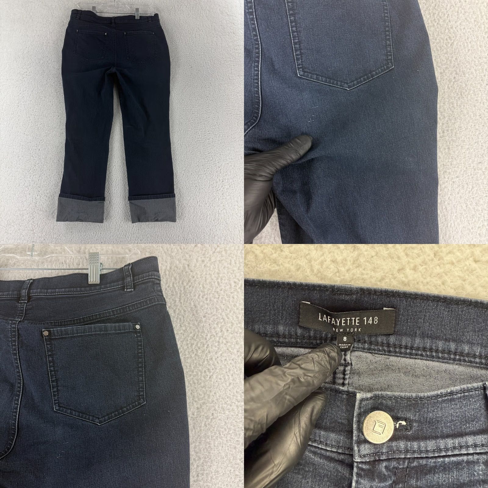 Denime Lafayette 148 New York Jeans Womens Size 8 Blue Denim Cropped Mid-Rise Wide Cuff Casual Regular Inseam 23.5" Pants/Jeans Womens Size 30" / US 8 / IT 44 - 9 Thumbnail