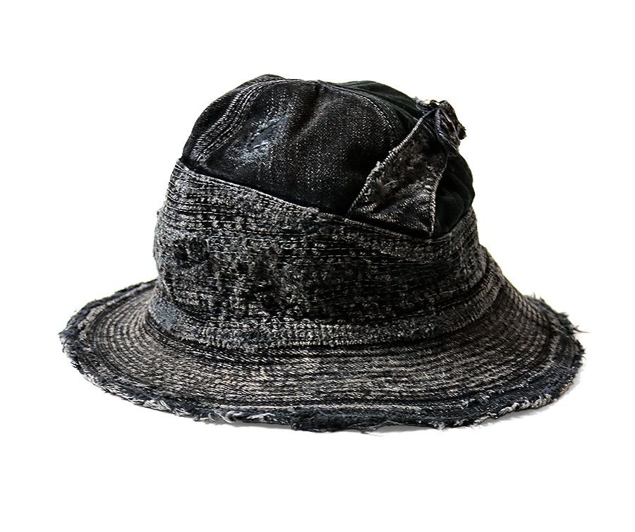 Kapital Kapital 11.5oz old man and sea crash damage black denim hat Size ONE SIZE - 2 Thumbnail