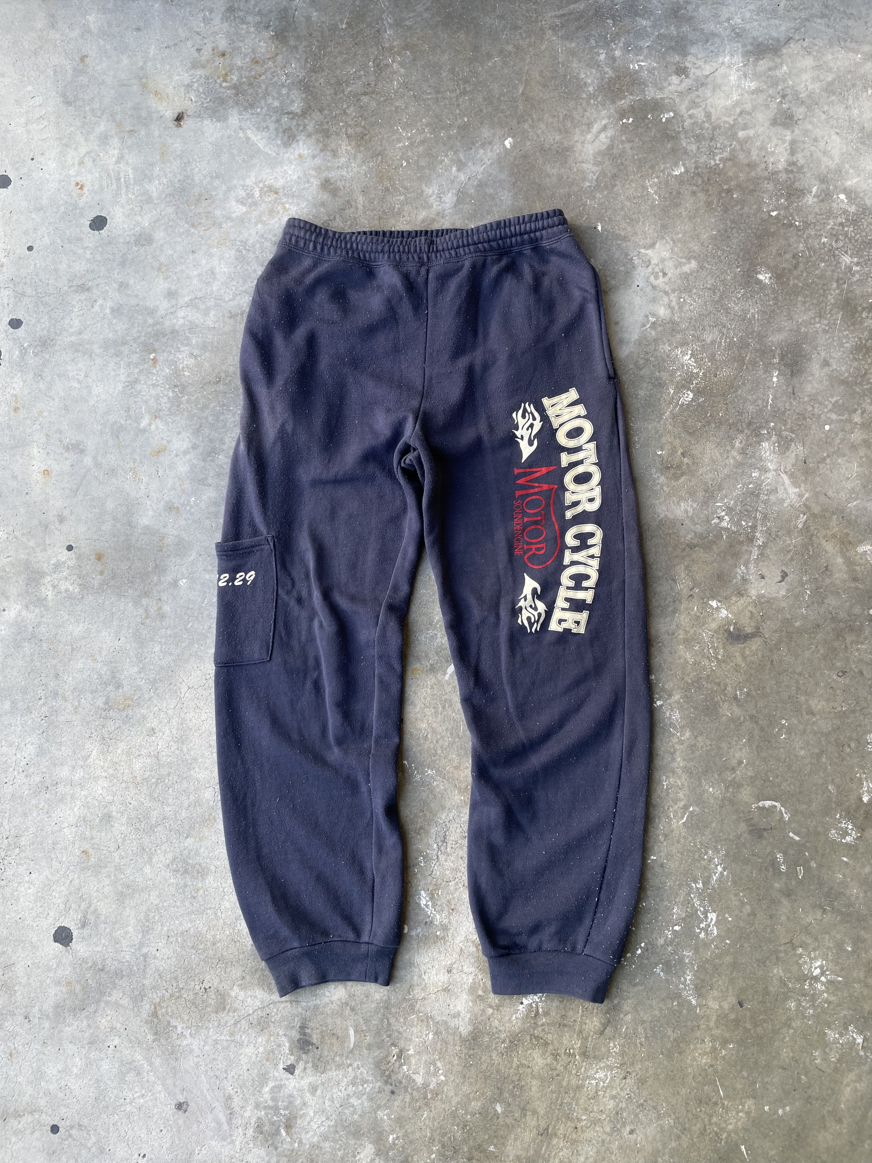 Vintage Vintage Motorcycle Flames Biker Big Logo Sunfaded Sweatpants Size US 29 - 2 Thumbnail