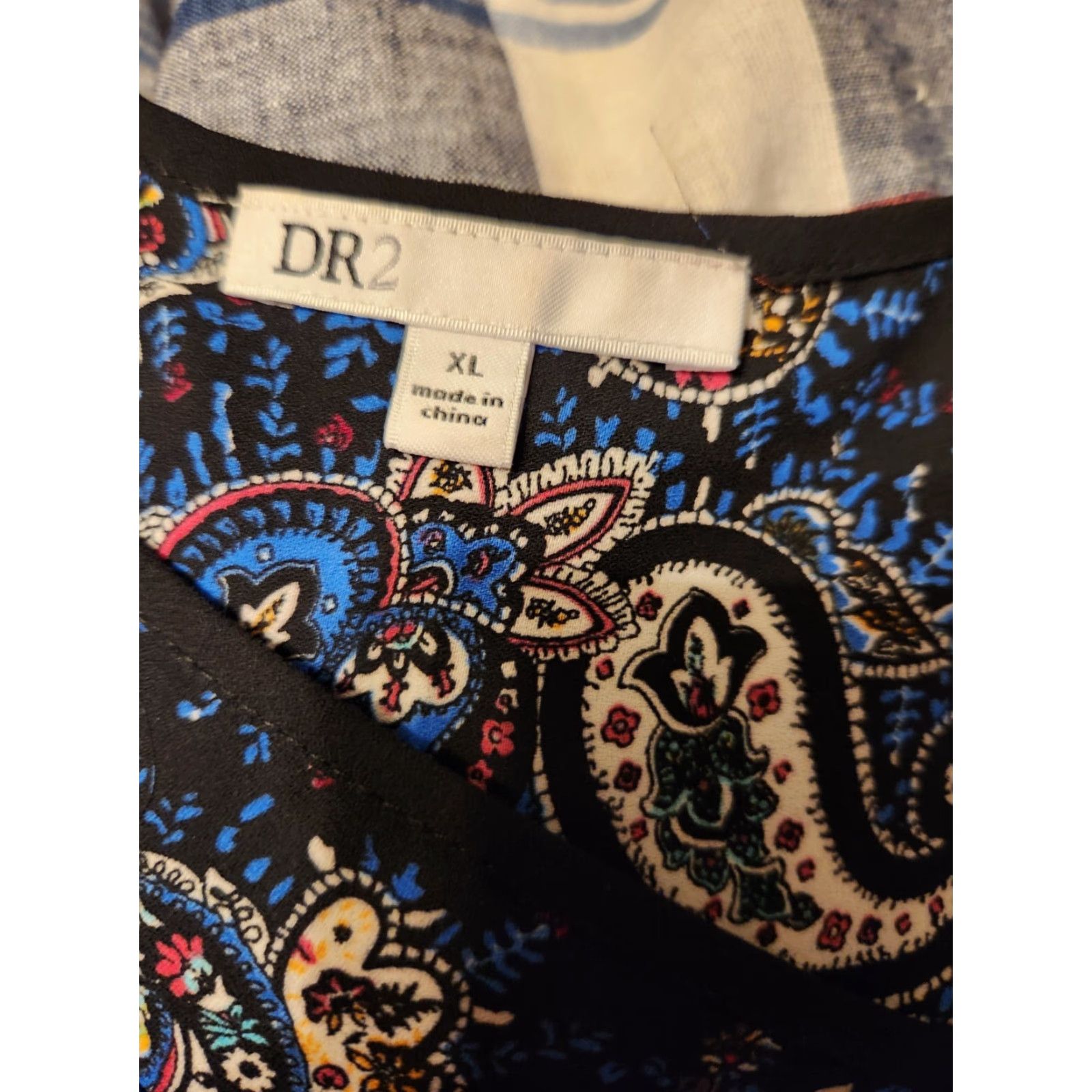 Vintage DR2 Blue Paisley Floral 3/4 Sleeve V-Neck Blouse XL Women Bohemian Shirt Size XL / US 12-14 / IT 48-50 - 6 Thumbnail