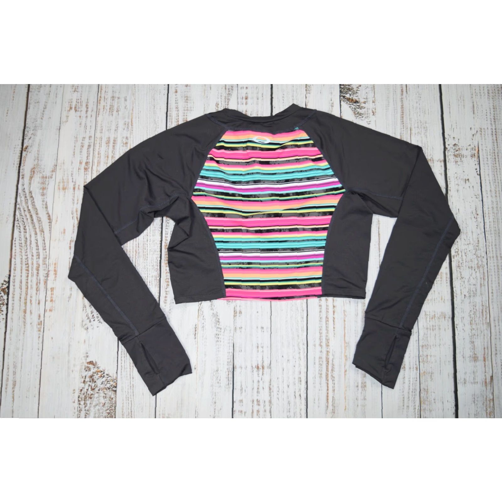 Oakley OAKLEY Cropped Workout Top Long Sleeve Women's Activewear Size L Multicolor Striped Breathable Size L / US 10 / IT 46 - 7 Thumbnail