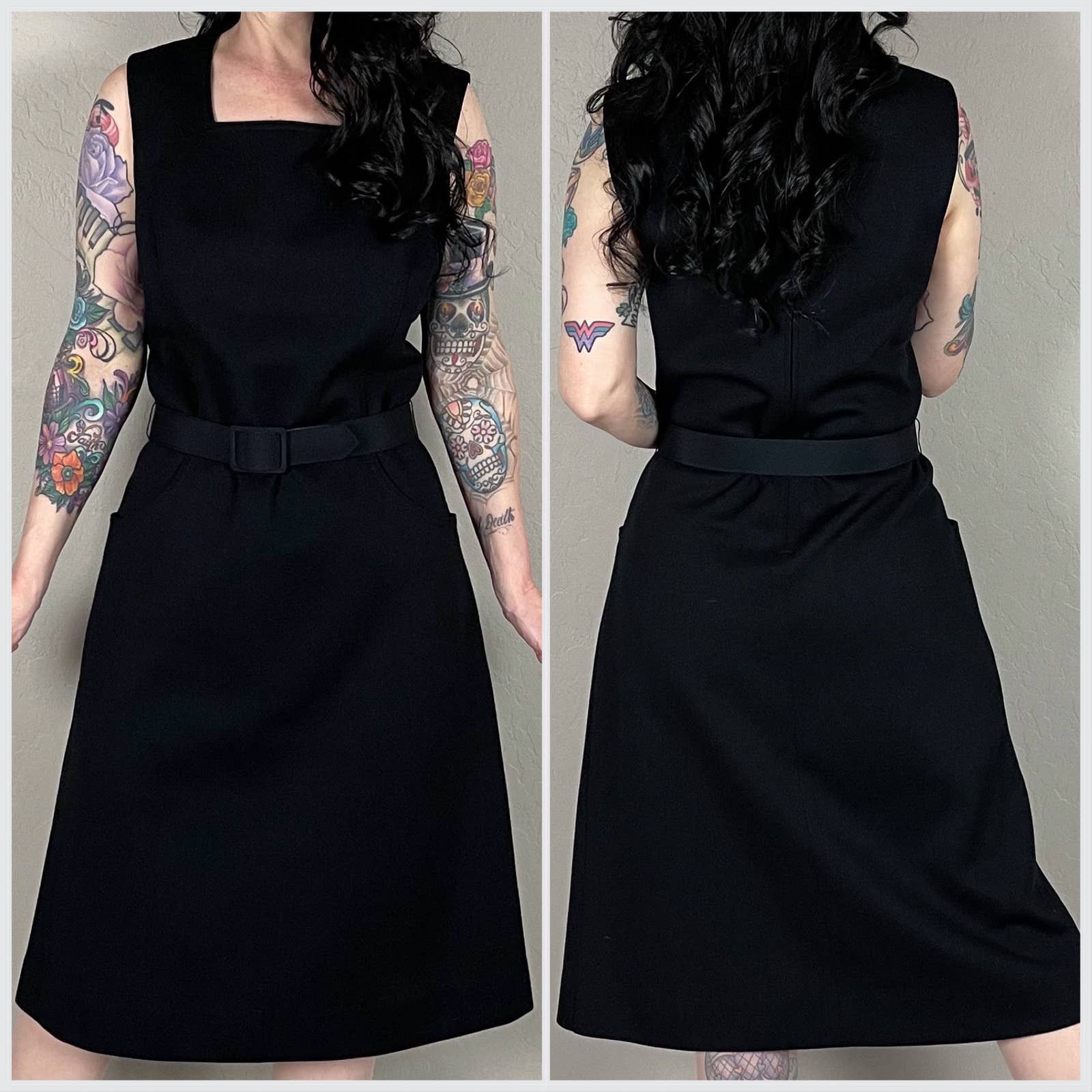 Vintage 1970s Black Sleeveless A-Line Dress