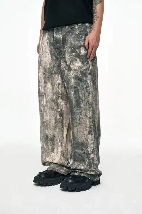 Japanese Brand Minako x Anzai Dirty Distressed Camo Design Jeans Denim y2k Size US 29 - 2 Thumbnail
