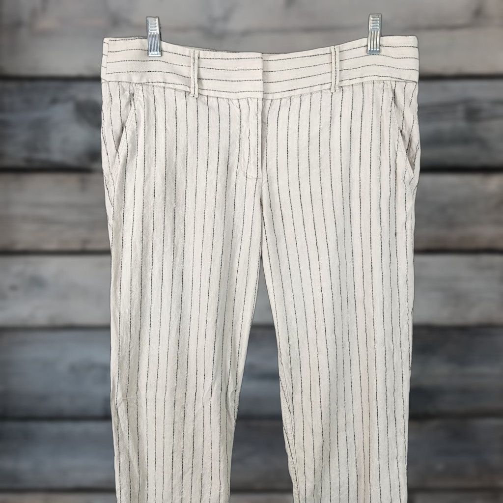 Loft Ann Taylor LOFT Womens Marisa Cropped Pants Sz 8 Beige Stripe Linen Blend Size 30" / US 8 / IT 44 - 1 Thumbnail