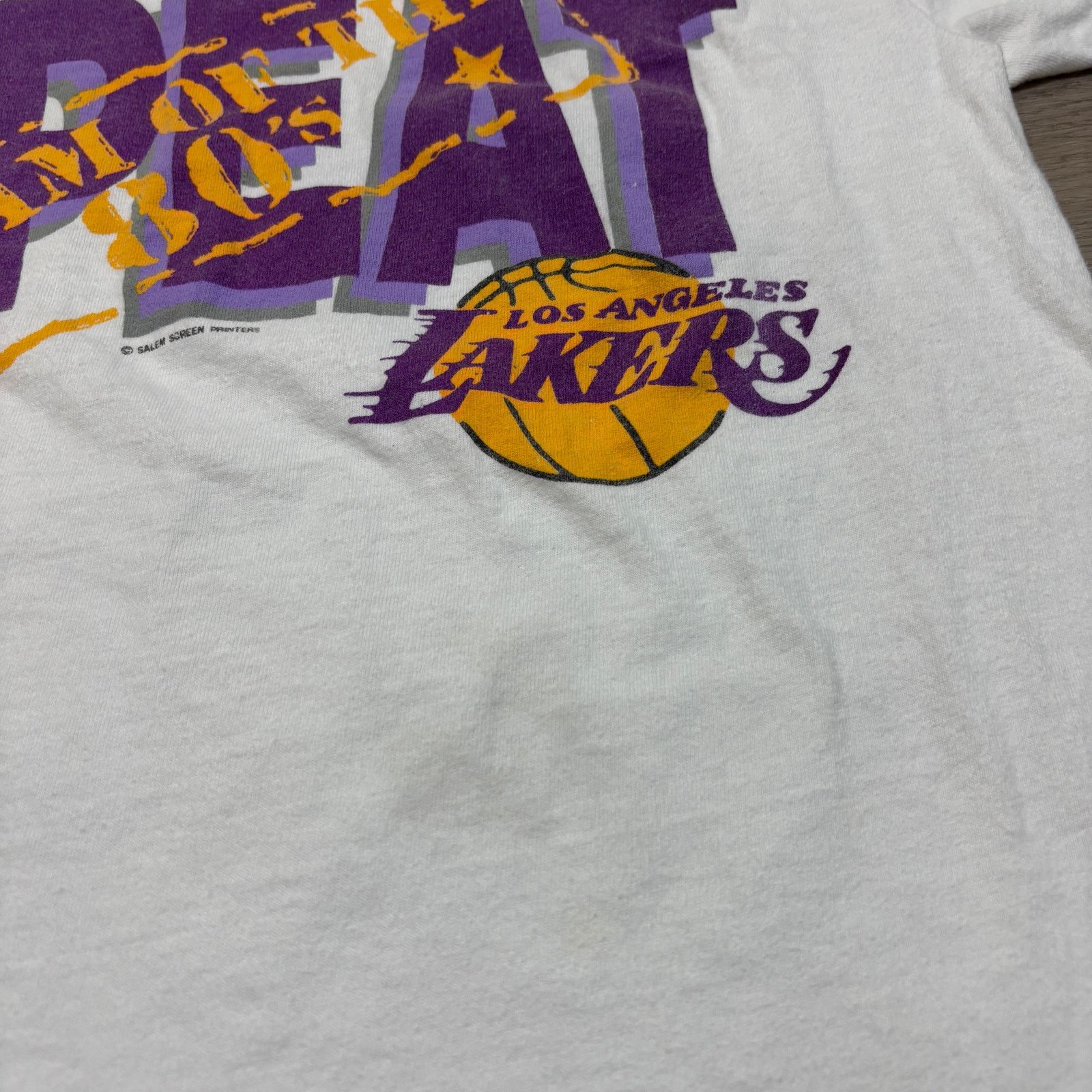 NBA × Vintage VTG 80s Lakers 3 Peat World Champions Single Stitch Shirt Sm Size US S / EU 44-46 / 1 - 10 Thumbnail