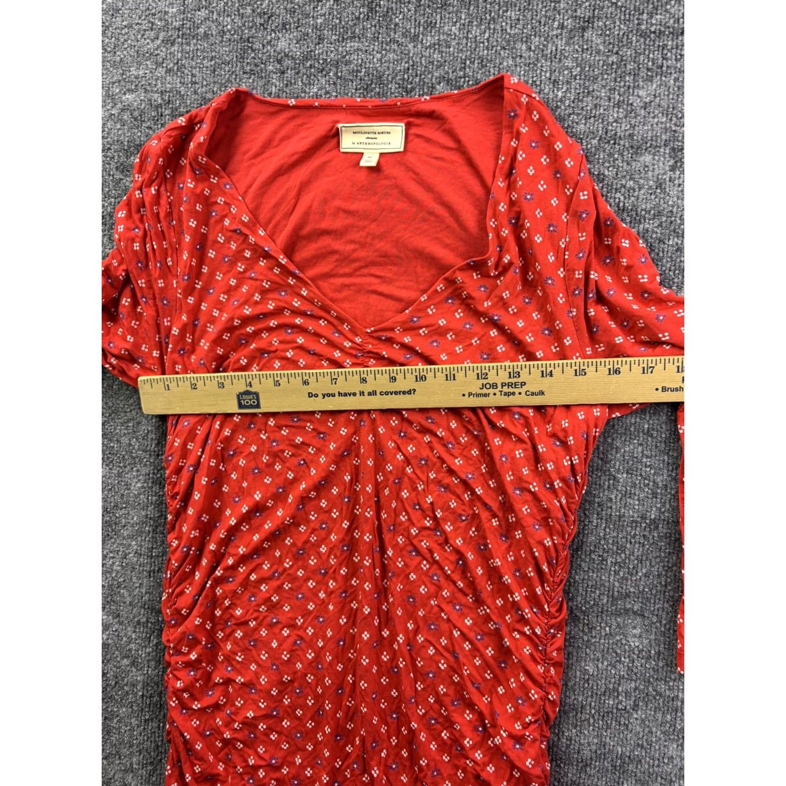 Vintage Moulinette Soeurs Dress Womens XL Red V-Neck Ruched Bodycon Long Anthropologie Dress Size XL / US 12-14 / IT 48-50 - 4 Thumbnail