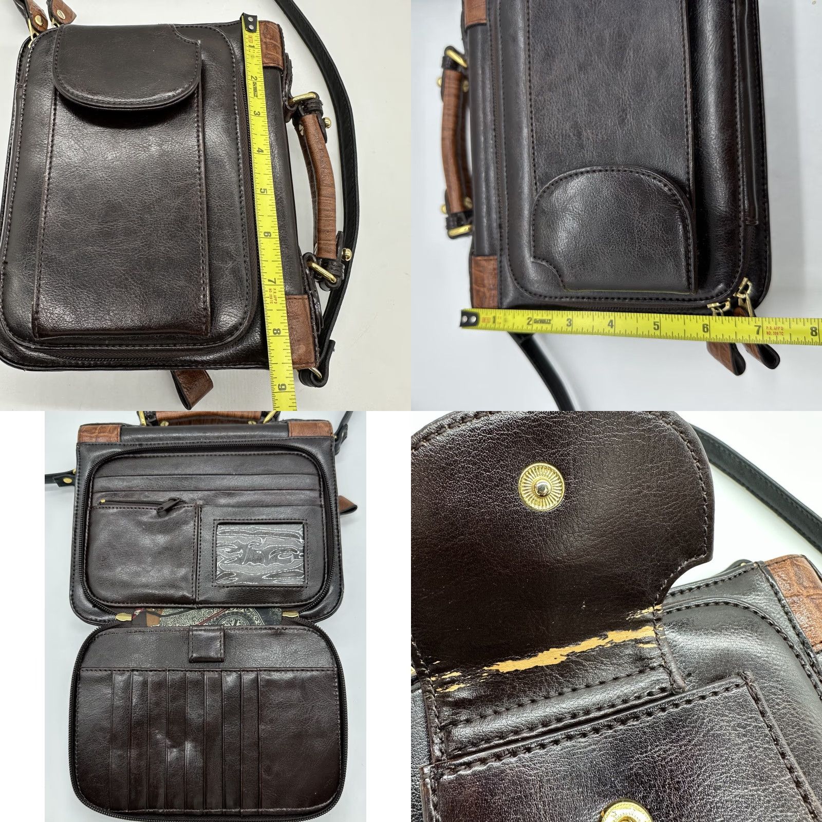 Bellerose VINTAGE Bellerose Leather Bag Purse Business Organizer Multi Pockets Mirror Brwn Square Bag Women Small Brown Retro Classic Size ONE SIZE - 8 Thumbnail