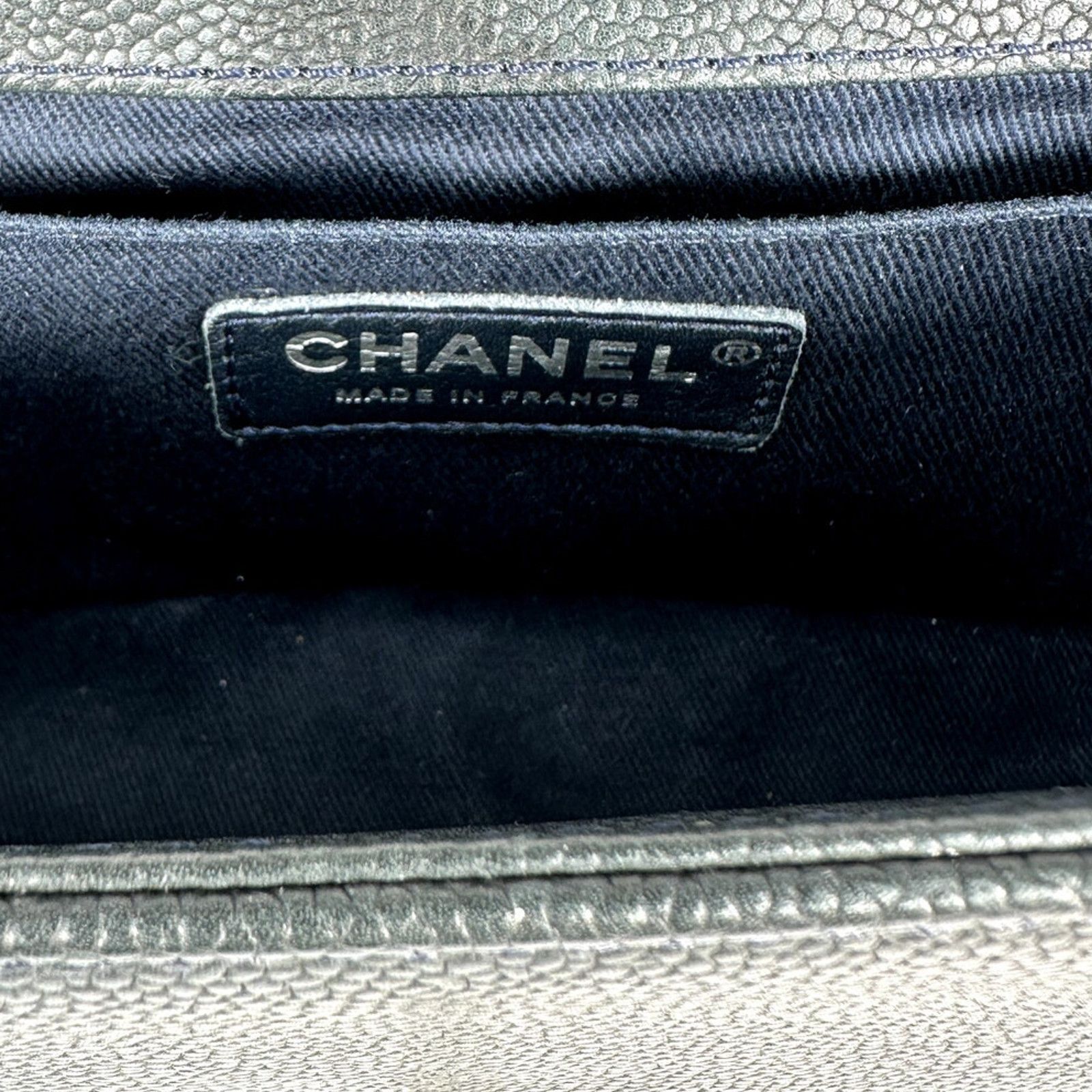 CHANEL Caviar Stitched Medium Boy Flap Shoulder Bag Black