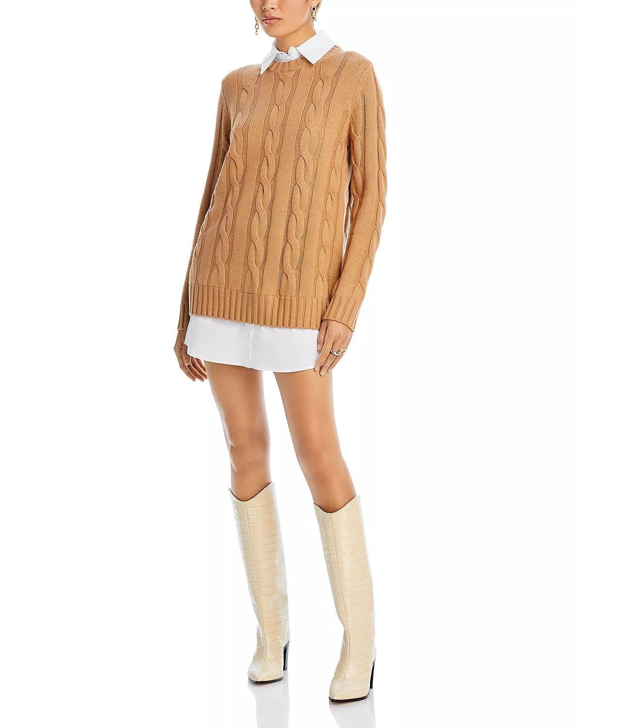 image of Staud Camel Knitwear Shirt Dress, Women's (Size Small)