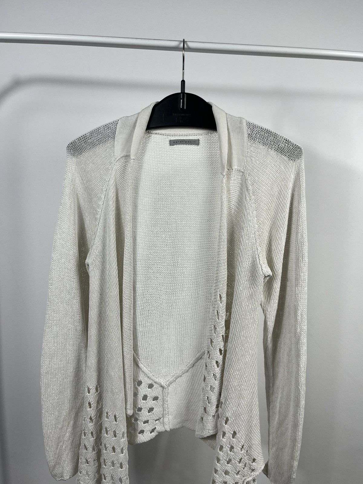 Sarah Pacini Sarah Pacini White Knit Open Cardigan Draped Long Sleeve Size S / US 4 / IT 40 - 2 Thumbnail