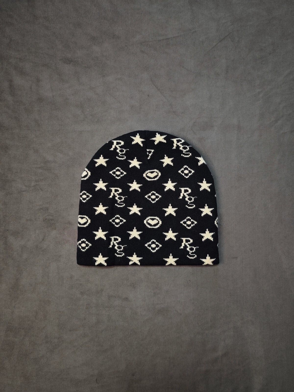 Stray Rats Ratgirl Monogram Beanie Y2K Star Print Hat in Black, Men's — image 5 of 6
