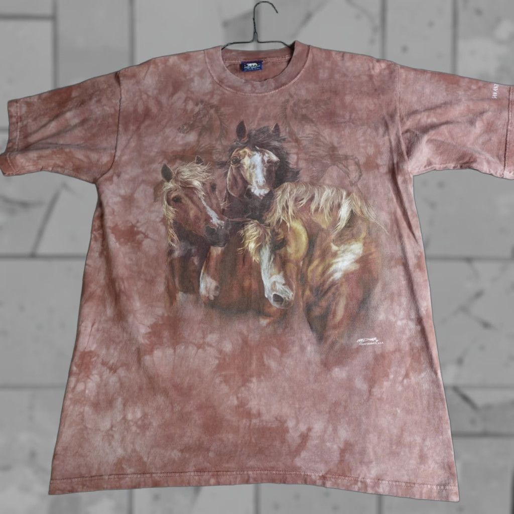 Vintage VINTAGE American Vintage Texas Shirt L Mens Brown Crew Neck Short Sleeve Tie Dye Horses USA 90s Group Graphic Print T-Shirt Size US L / EU 52-54 / 3 - 1 Thumbnail
