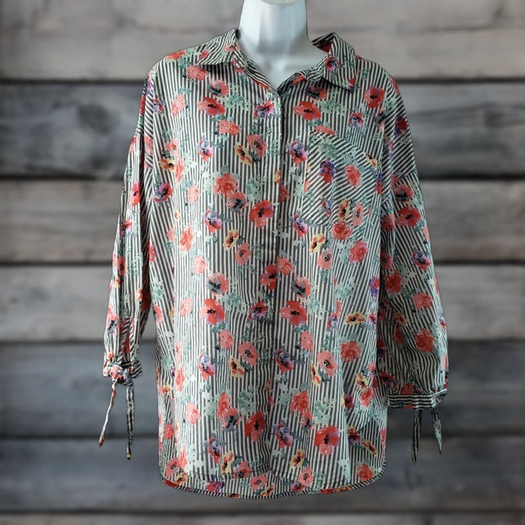 Sanctuary Sanctuary Button-Front Shirt Womens Small Pink White Floral 3/4 Sleeve Casual Cotton Size S / US 4 / IT 40 - 1 Thumbnail