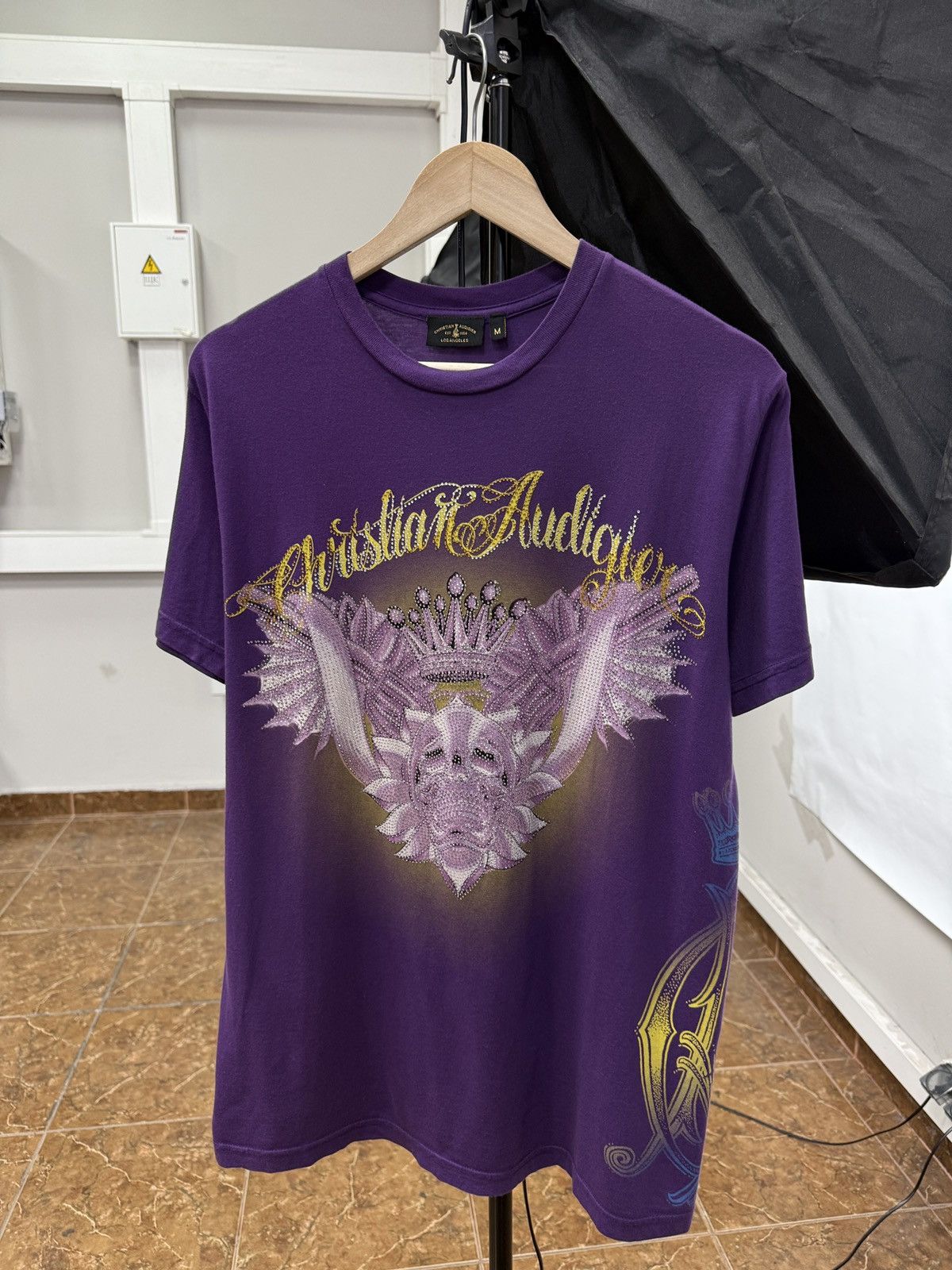 🇺🇸 Christian Audigier Skull Crown Rhinestone Ed Hardy T-Shirt