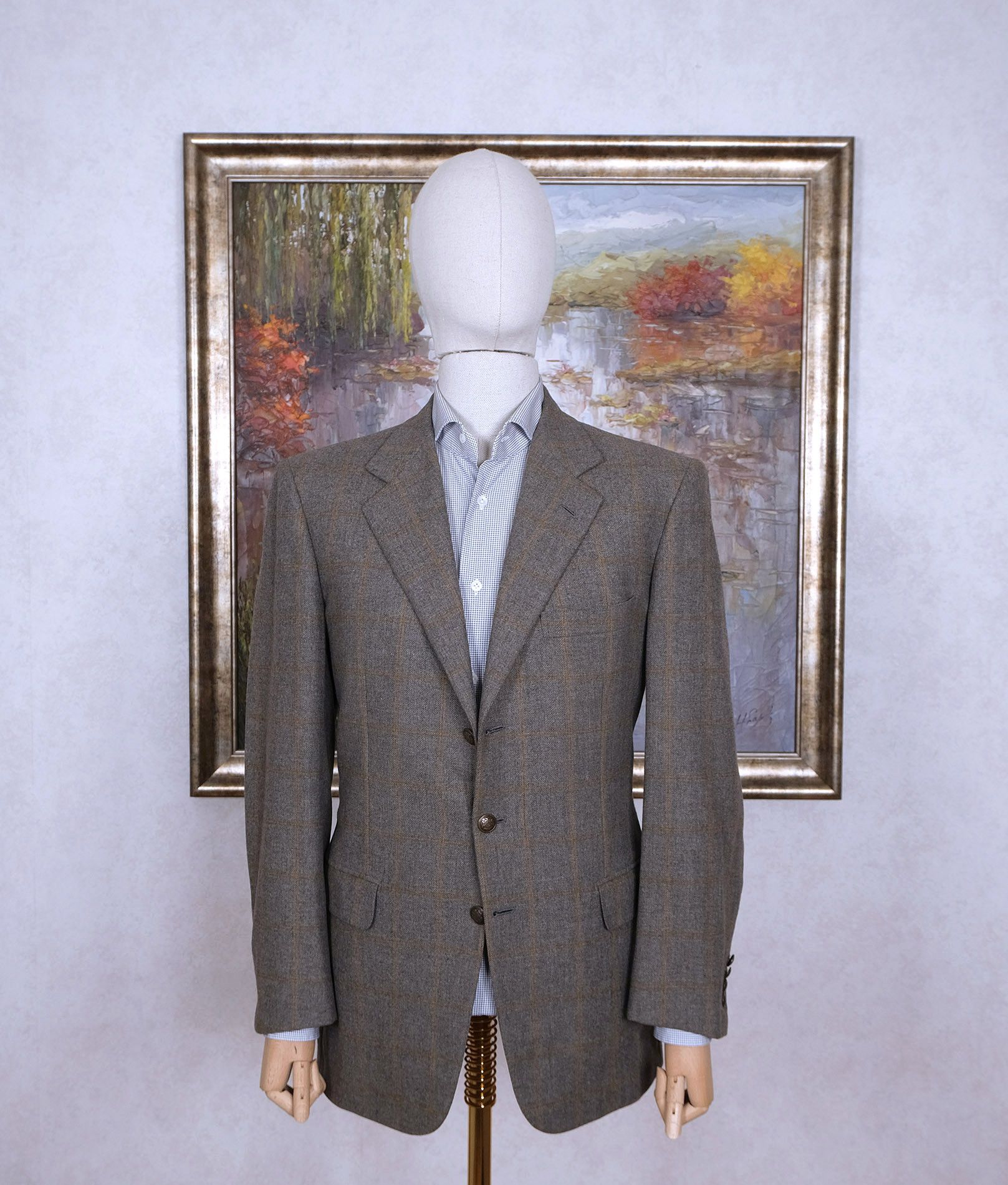 Brioni Brioni, grey handmade sports jacket, size 40UK, checked Size 40R - 1 Thumbnail