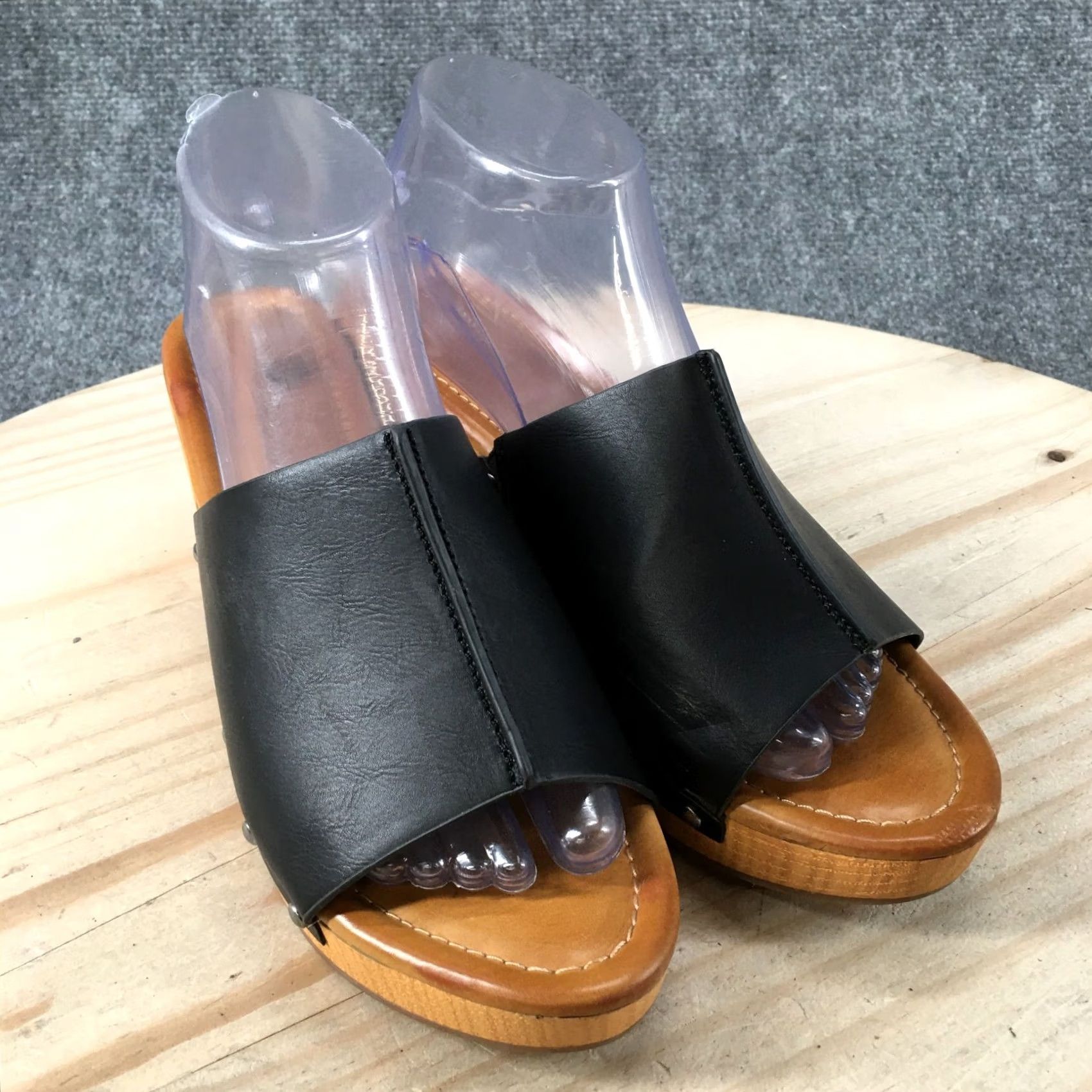 Vintage Maurices Womens Sammi Slide Heels Black Faux Leather Open Toe Slip On Size 9 Sandal Size US 9 / IT 39 - 3 Thumbnail