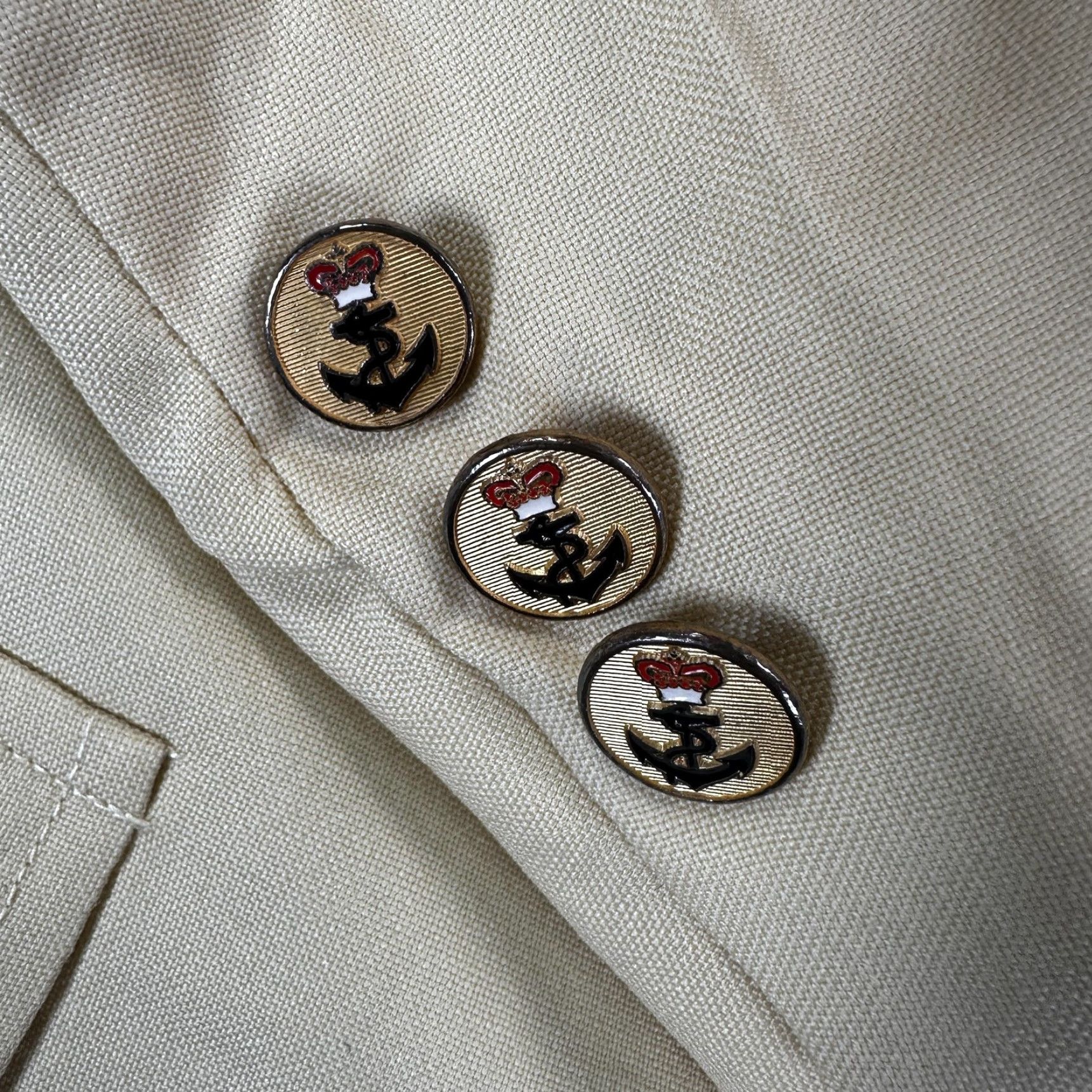 Brooks Brothers VINTAGE Brooks Brothers Blazer Sport Coat Mens 44 Regular Wool Beige Nautical Classic Two-Piece Notch Lapel 2-Button Cuffs Anchor Buttons USA Size 44R - 2 Thumbnail