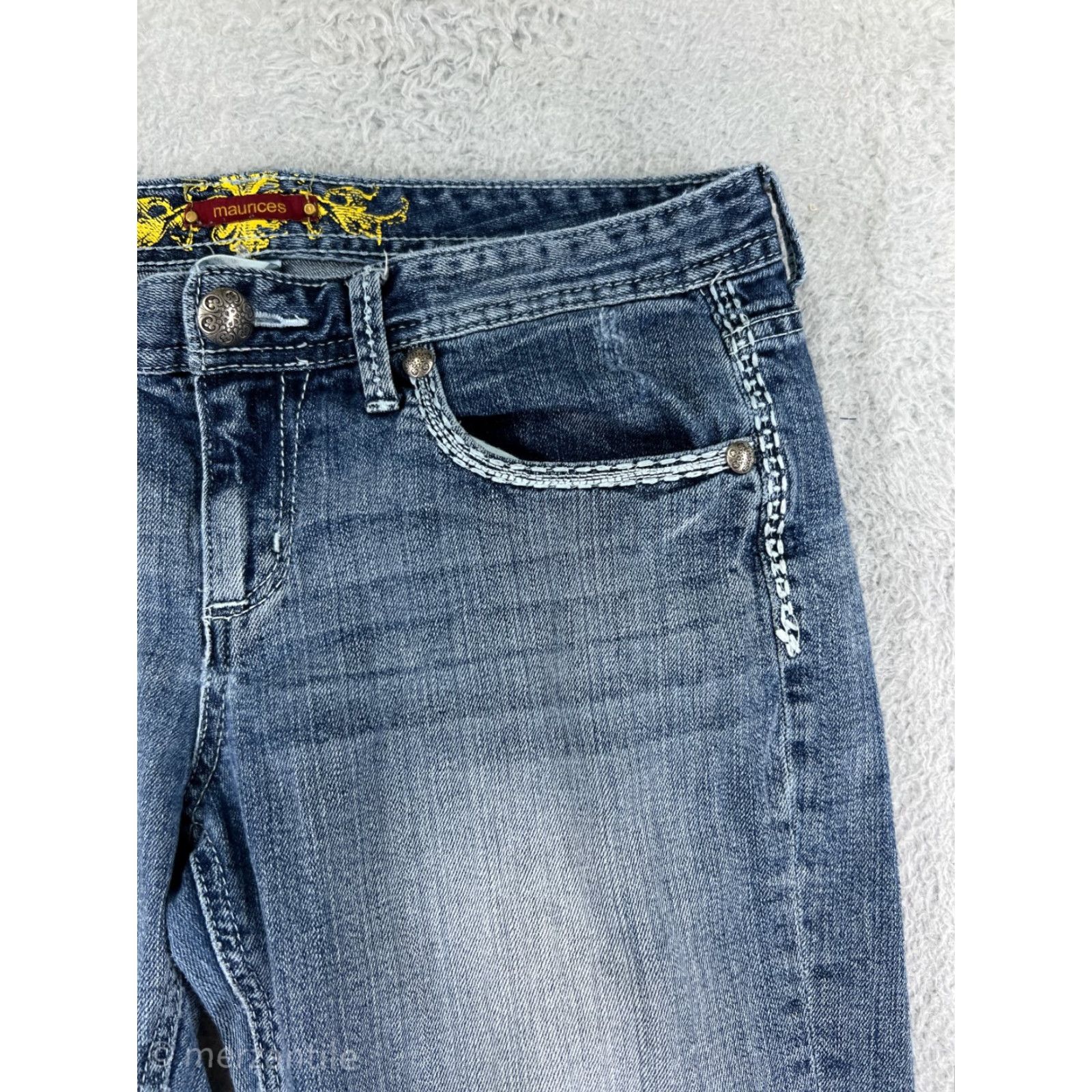 Vintage Maurices Womens Jeans Capri Distressed Blue Denim Low Rise 11 Pockets 5-Pocket Design Regular Cotton Blend Size 32" / US 10 / IT 46 - 7 Thumbnail
