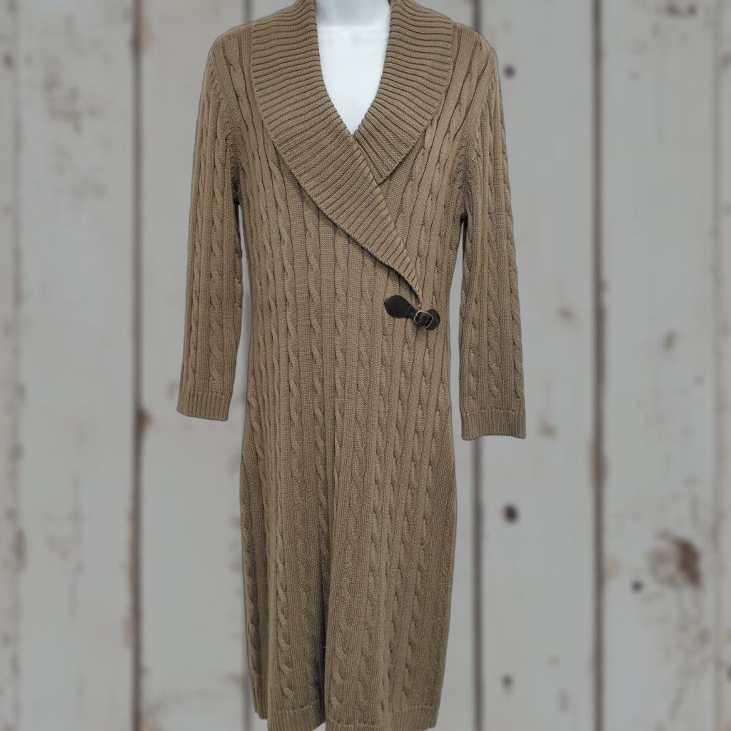 Calvin Klein Calvin Klein Sweater Dress Women's Sz Large Brown Wrap Cable Shawl Collar Buckle Size L / US 10 / IT 46 - 1 Thumbnail