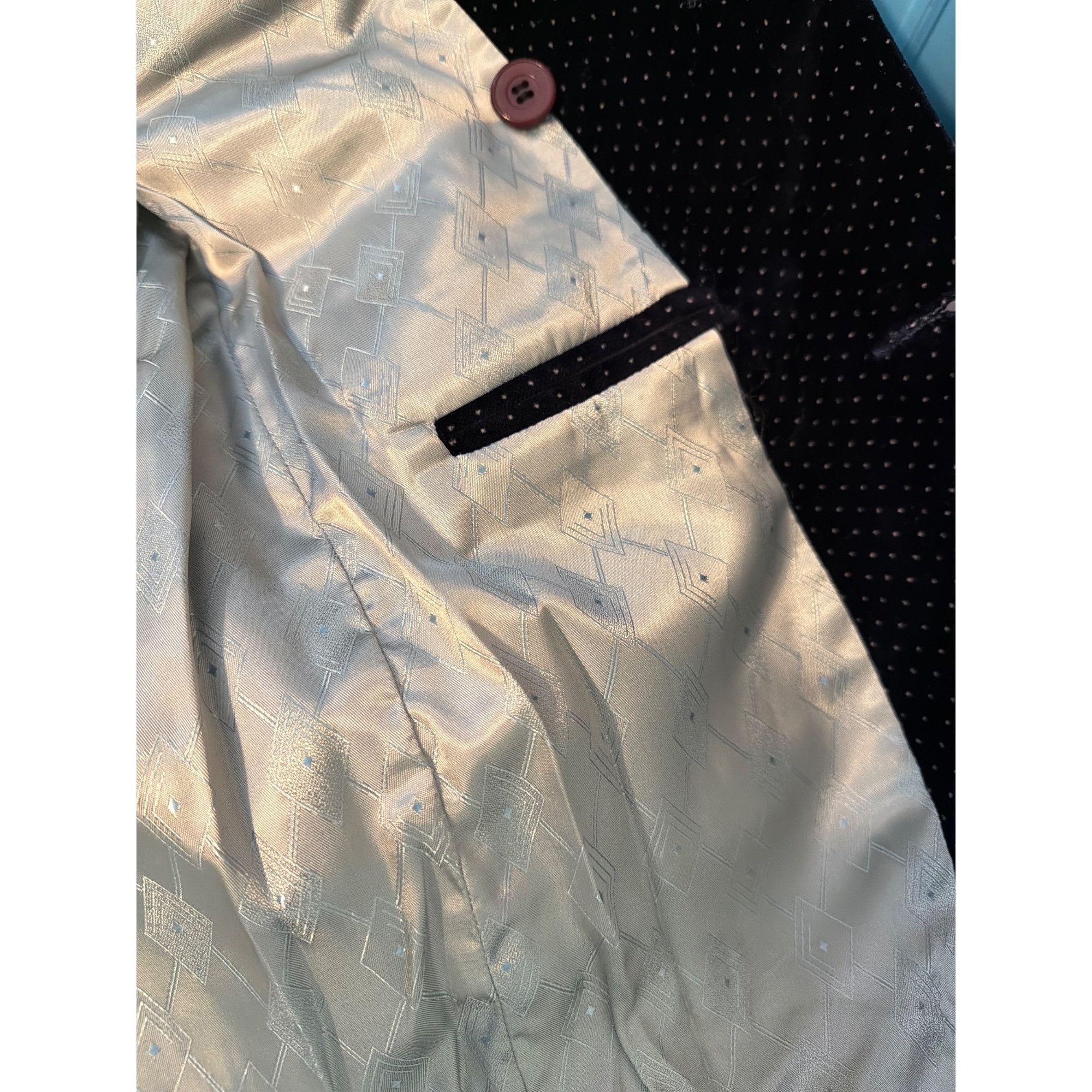 Other Vtg Navy Velvet Double-Breasted Polka Dot Jacket Silver Mono Size 36R - 4 Thumbnail