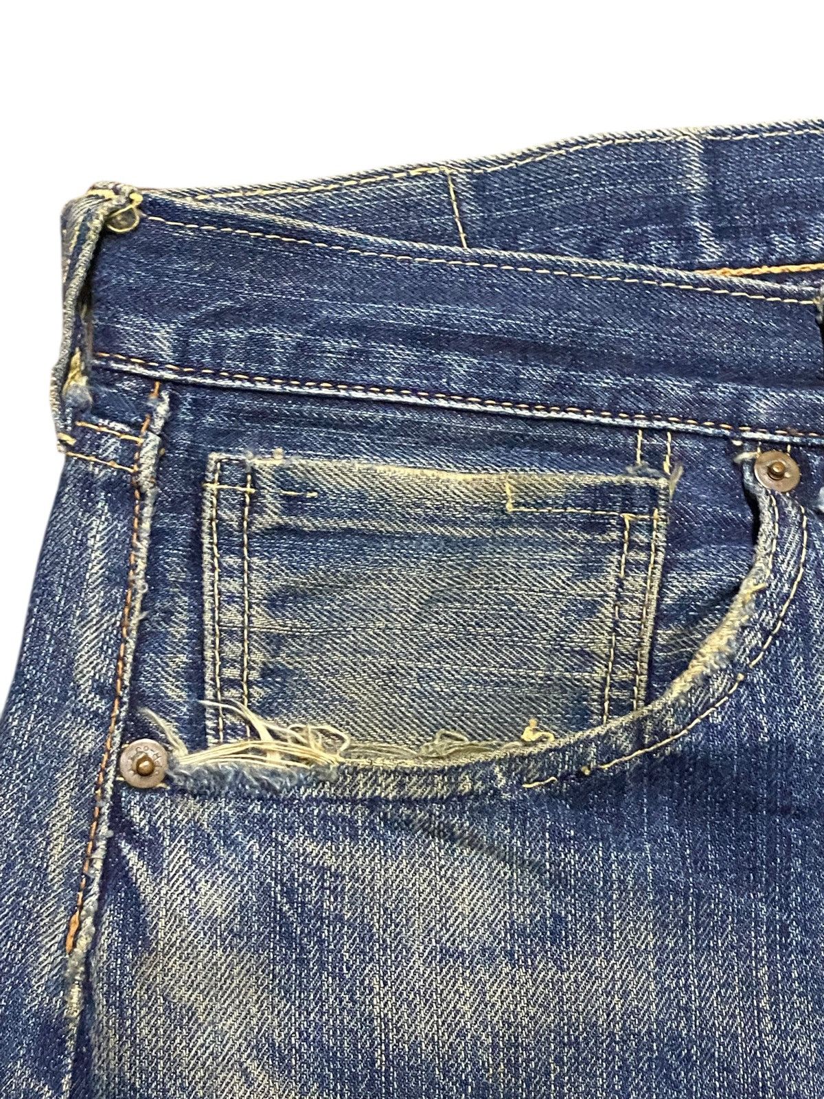 The Real McCoy's Vintage Joe Mccoy Mud Wash Selvedge Distressed Baggy Jeans Size US 33 - 12 Thumbnail