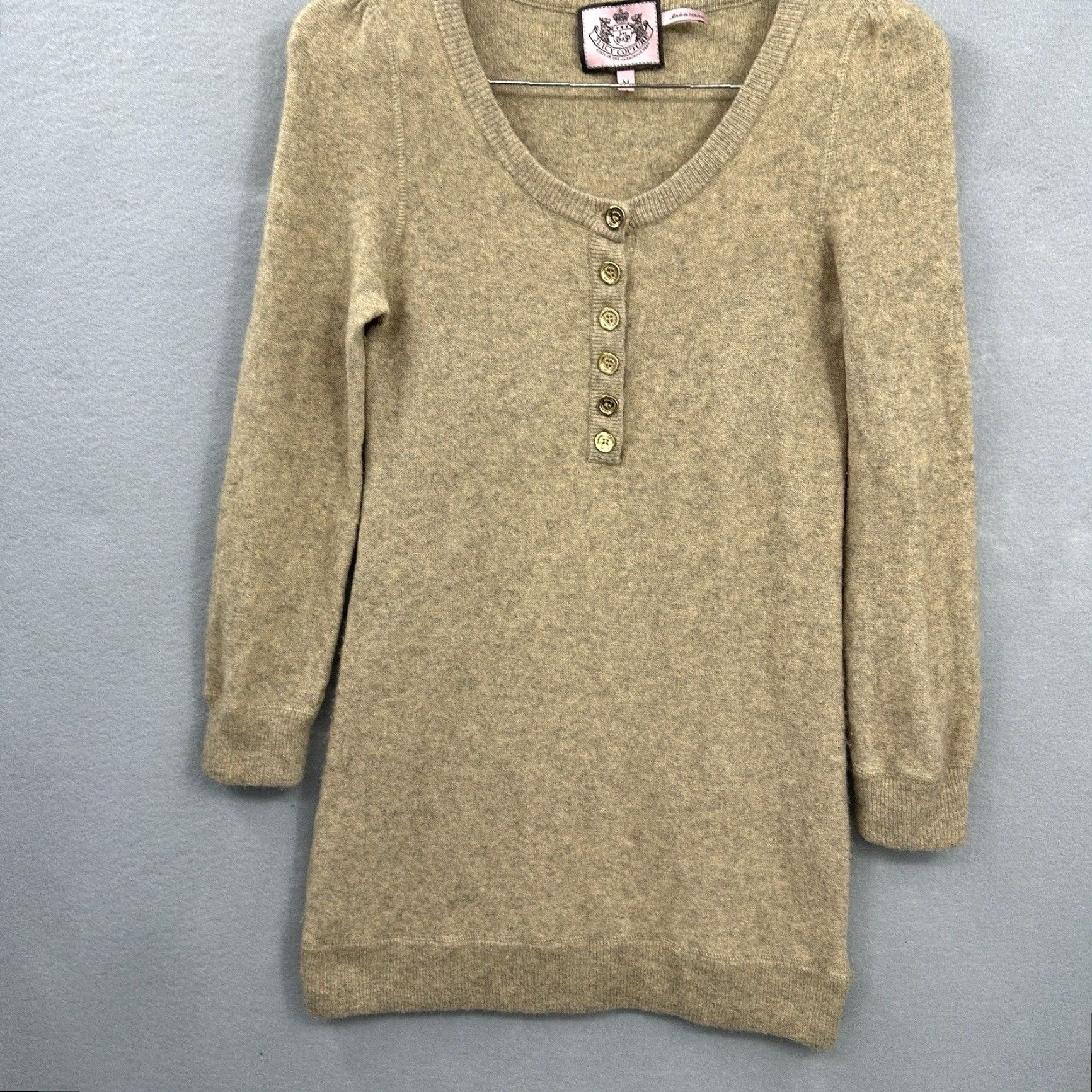 Juicy Couture Juicy Couture Dress Womens M Cashmere 3/4 Sleeve Beige Mini Sweater Dress - Boho Classic 90s Vibes Mens? Girls? Size M / US 6-8 / IT 42-44 - 3 Thumbnail