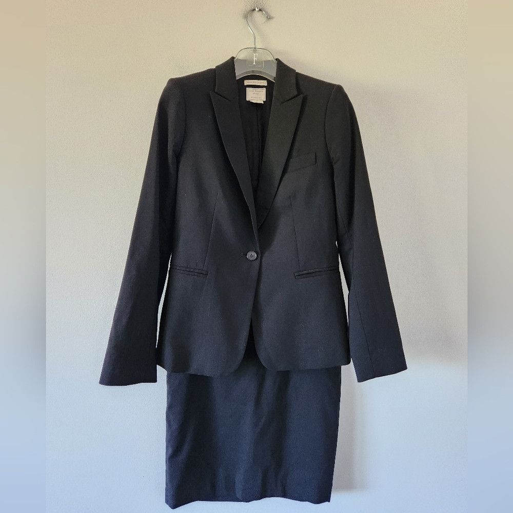 Club Monaco CLUB MONACO | Wool Blazer Skirt Suit Set Black Sz 00 0 Size XS / US 0-2 / IT 36-38 - 1 Thumbnail