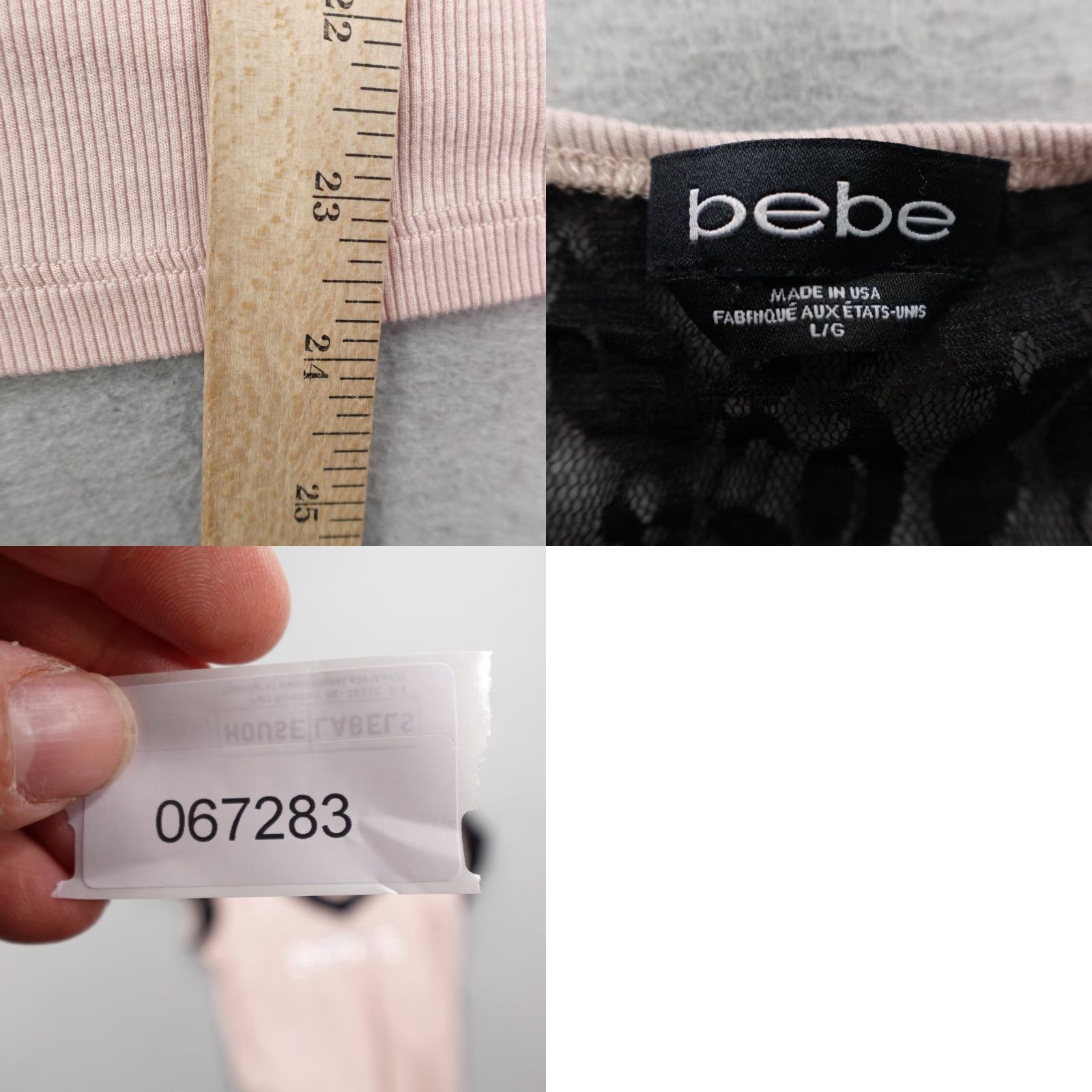 Bebe Bebe Shirt Adult Large Pink Black Lace Ribbed V Neck Rhinestone Top Y2K USA Size L / US 10 / IT 46 - 8 Thumbnail